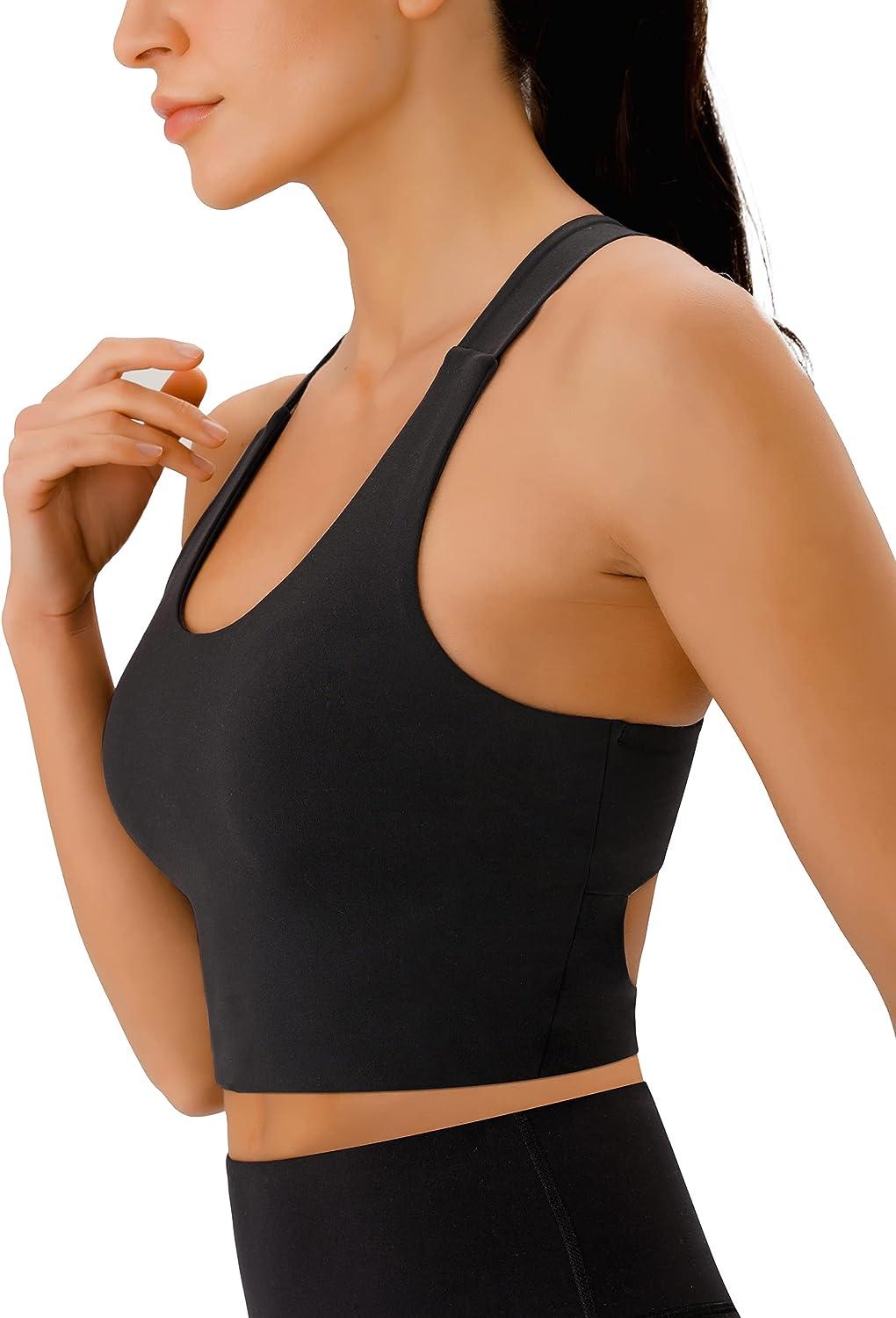 Women's Strappy Longline Sports Bra, Crisscross Back Medium Support Padded,  Workout Tank Yoga Crop Top