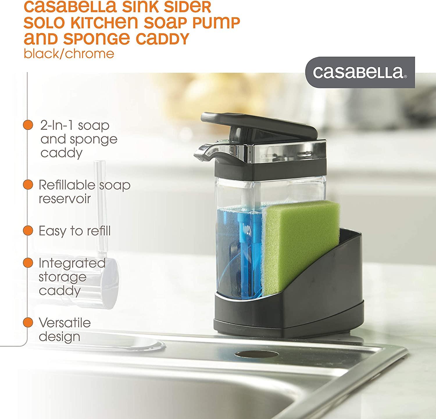 Casabella Sink Sider Duo With Sponge Storage for Dish Soap & Hand Soap,  Black 