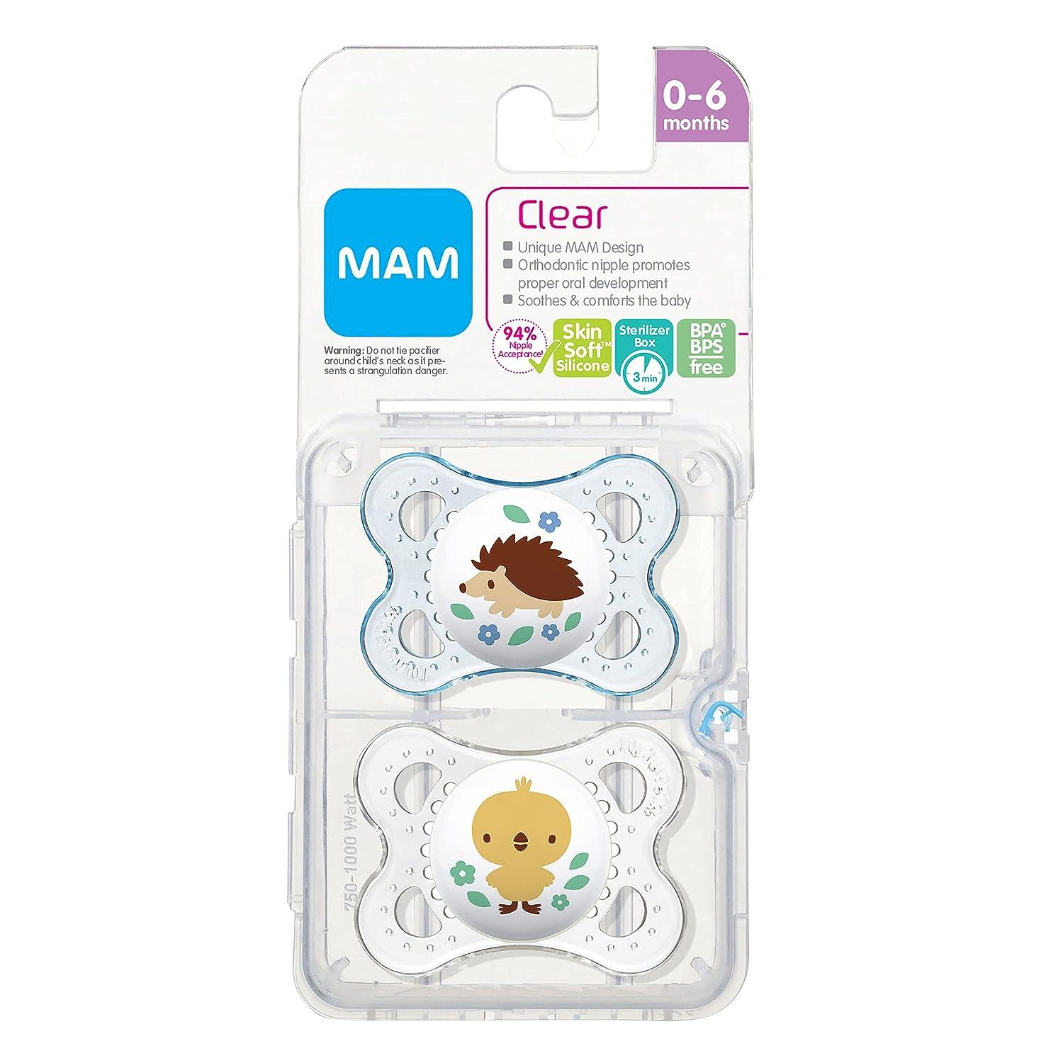 MAM Perfect Night Baby Pacifier Patented Nipple Glows in the Dark 2 Pack 0-6  Months Unisex Unisex 2 Count (Pack of 1)