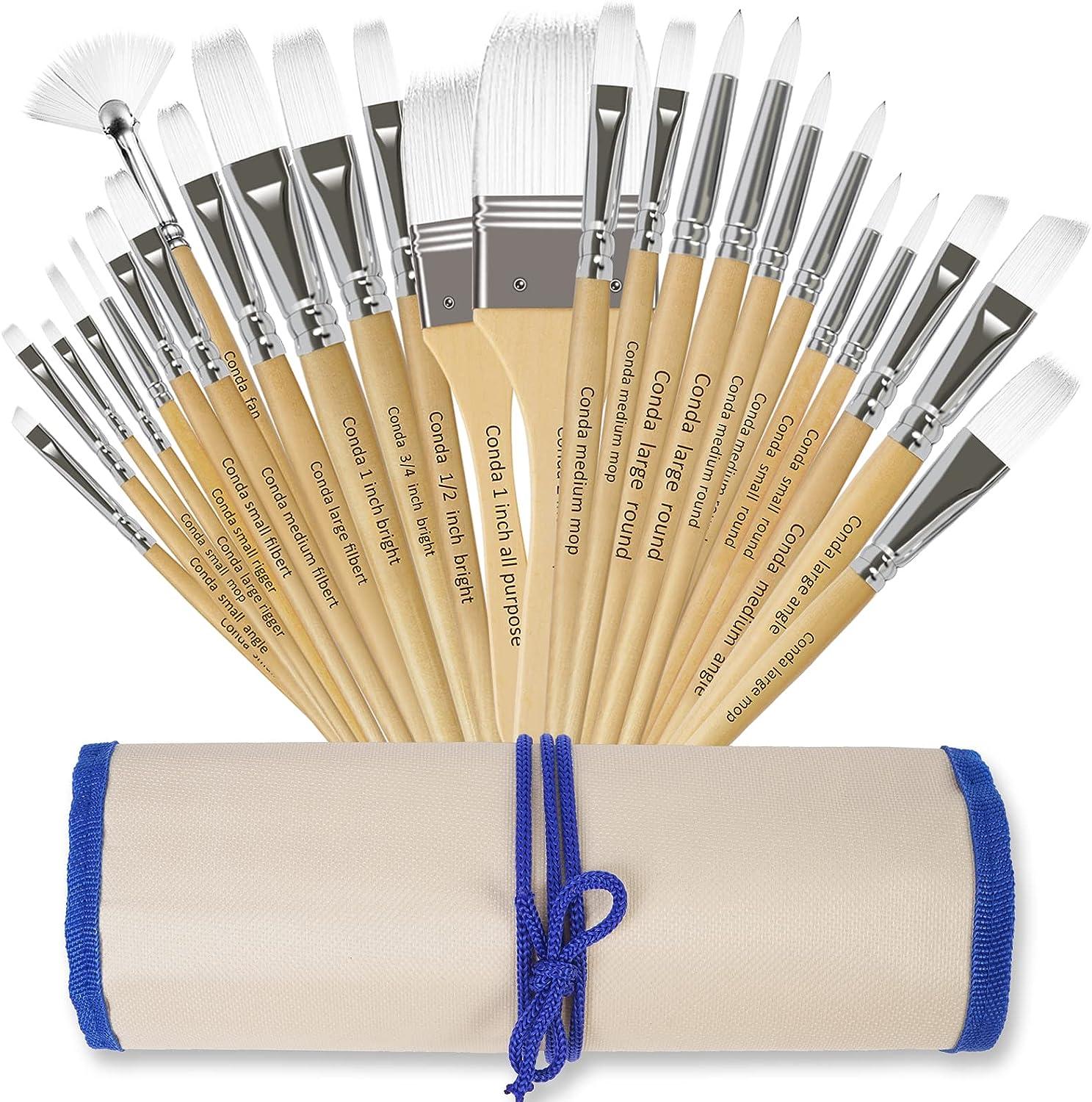 CONDA Paint Brushes Set of 24 Different Shapes Ergonomic Professional Wood  Handles with Organizing Case for Acrylic Oil Watercolor, Rock Painting