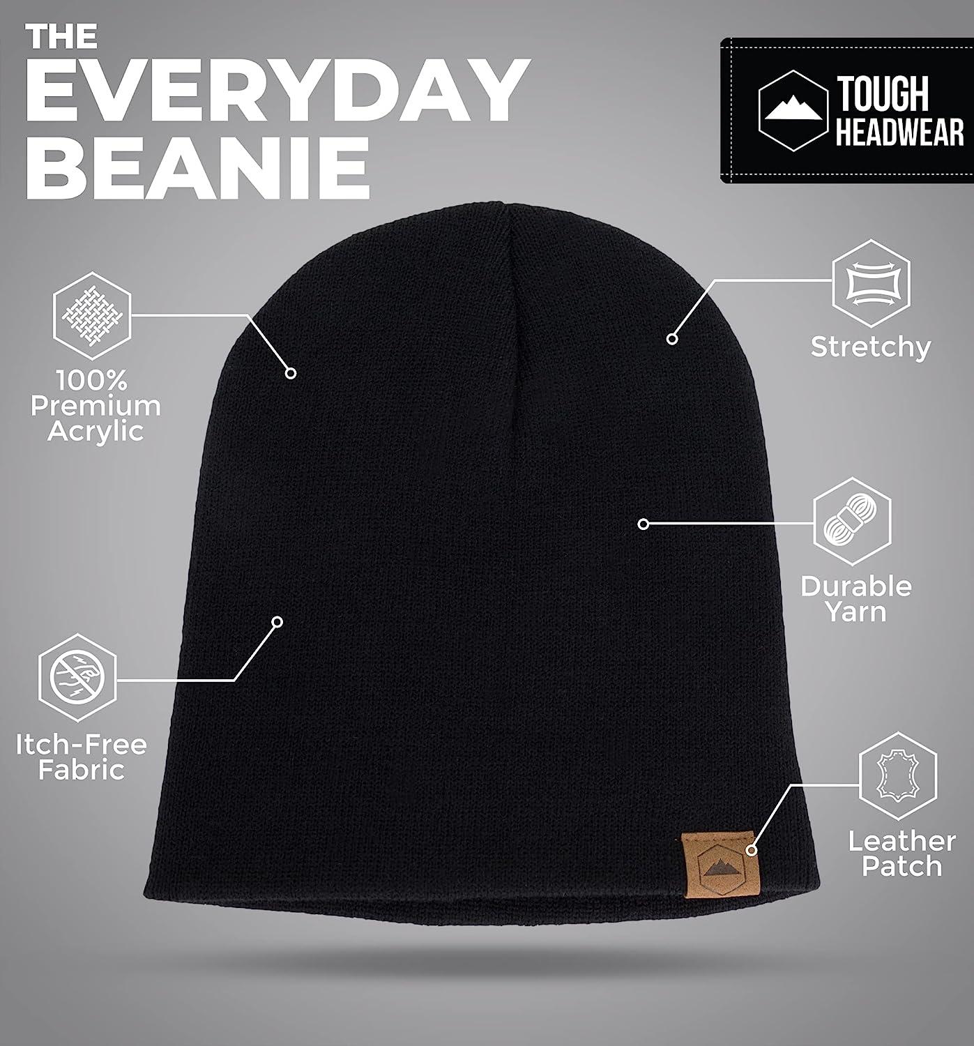 Tough Headwear Knit Beanie Weather Black - Cap Hat, for Cap Men Skate Stocking Ribbed Size Toboggan Warm Women One Cold for Hat - and Winter