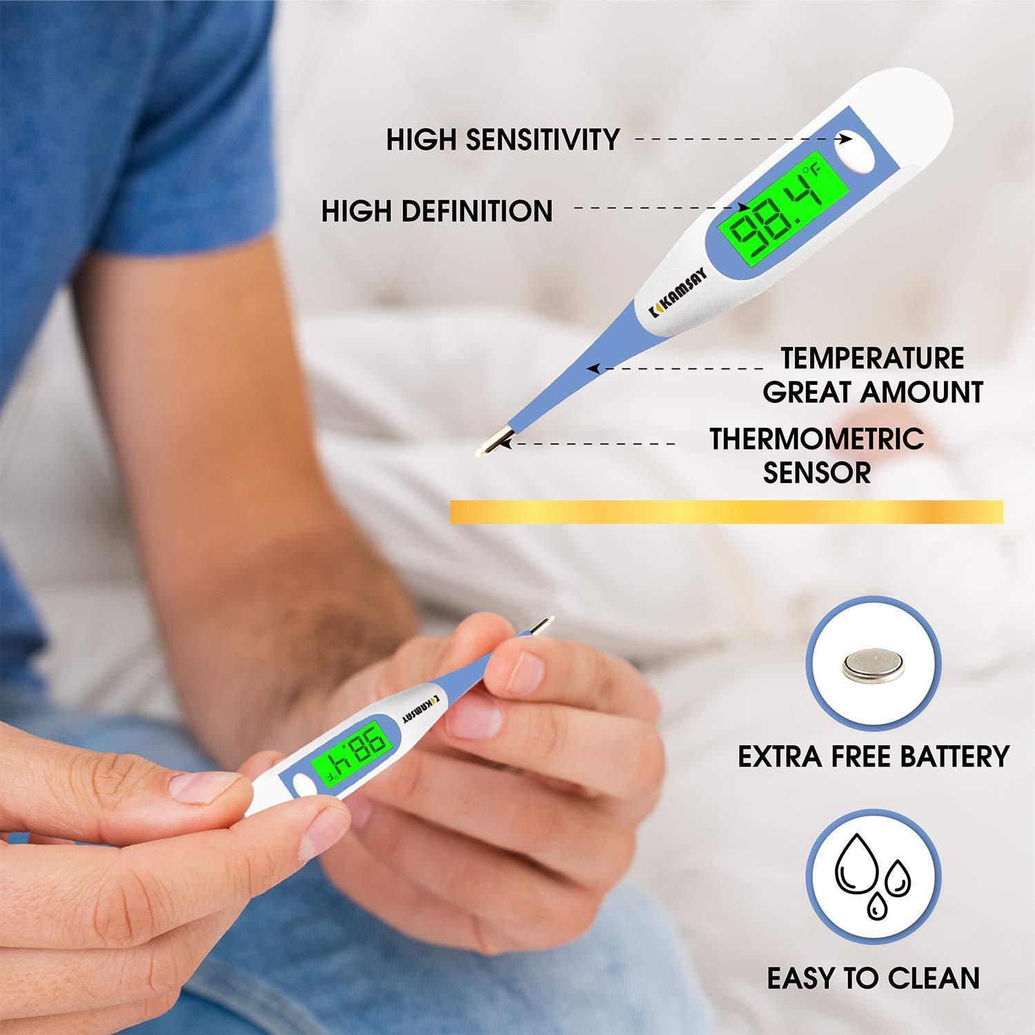 60 SEC Digital Thermometer w/ LCD Display, Memory Recall, Fever Alert & Auto Shut-Off - Aspen Fever Blue