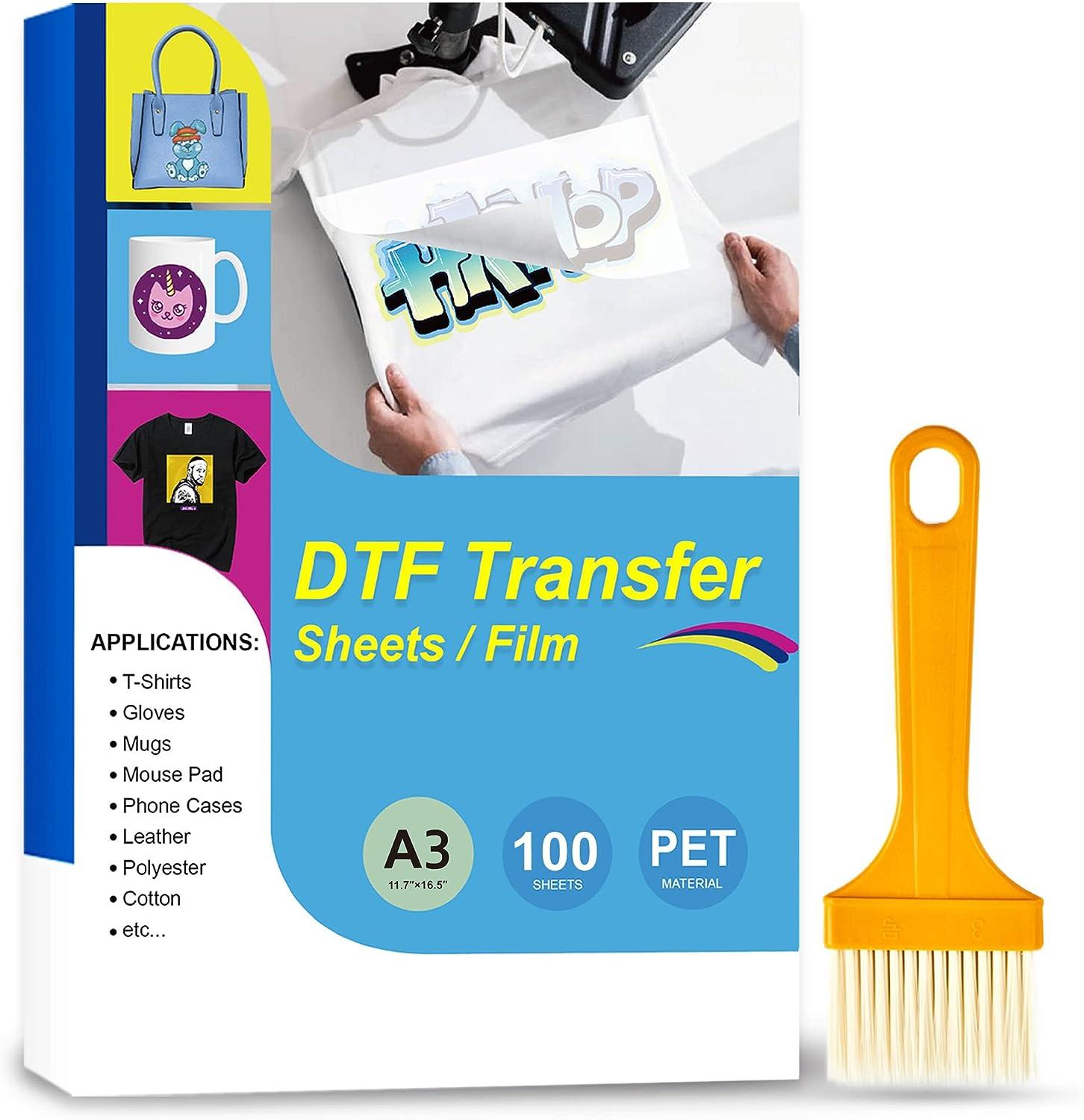  100 Sheets A3 DTF Transfer Film (11.7 x 16.5 Inches), Clear  PET Heat Transfer Paper, Cold & Hot Peel DTF Transfer Paper for All DTF  Printers & Material (Textile, Polyester