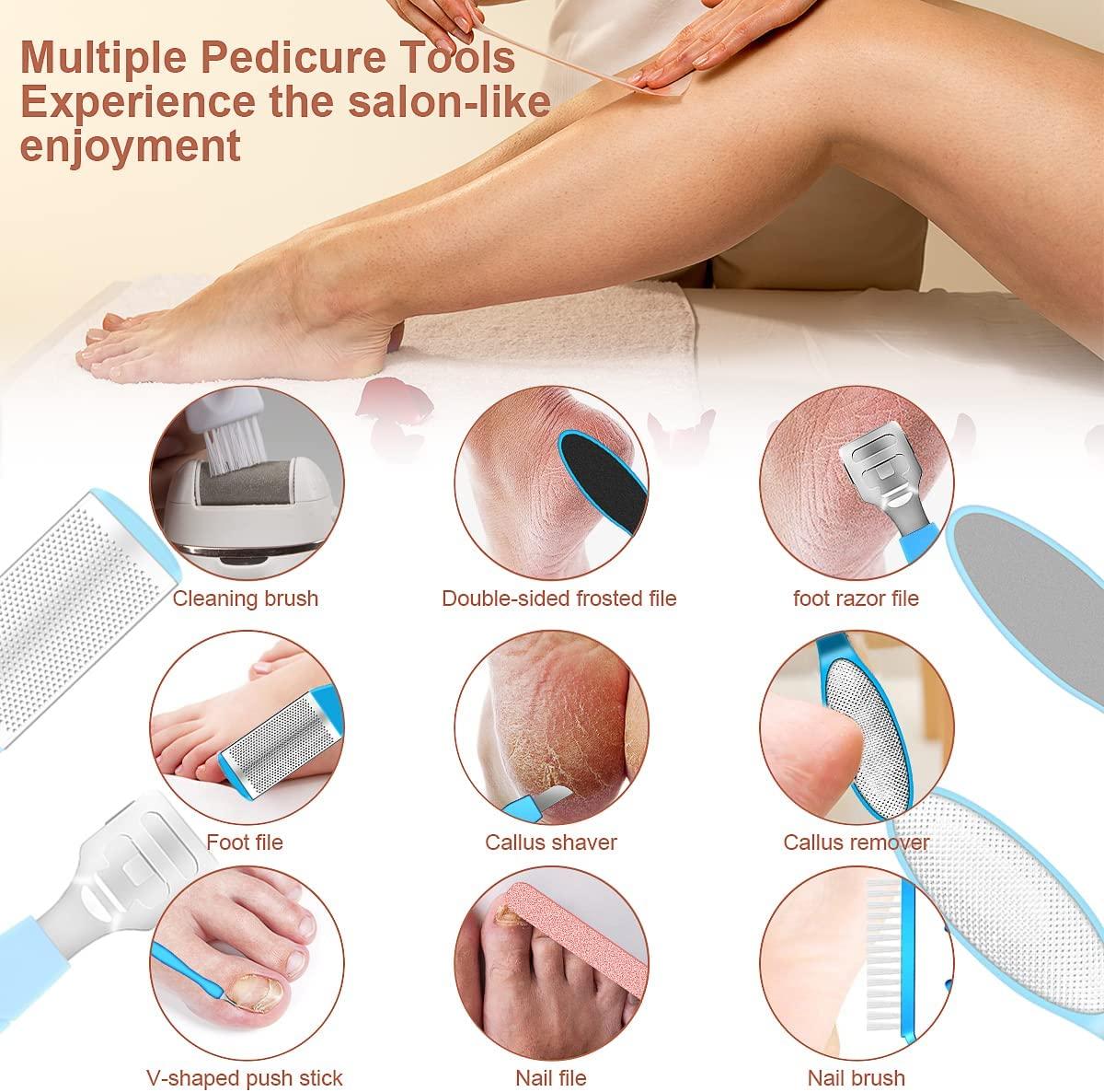 18 in 1 Foot File Pedicure Kit Tools Electric Callus Remover for Feet, Foot  Scrubber Kits for Cracked Heels Dead Skin Battery Display, 2 Speed, 3