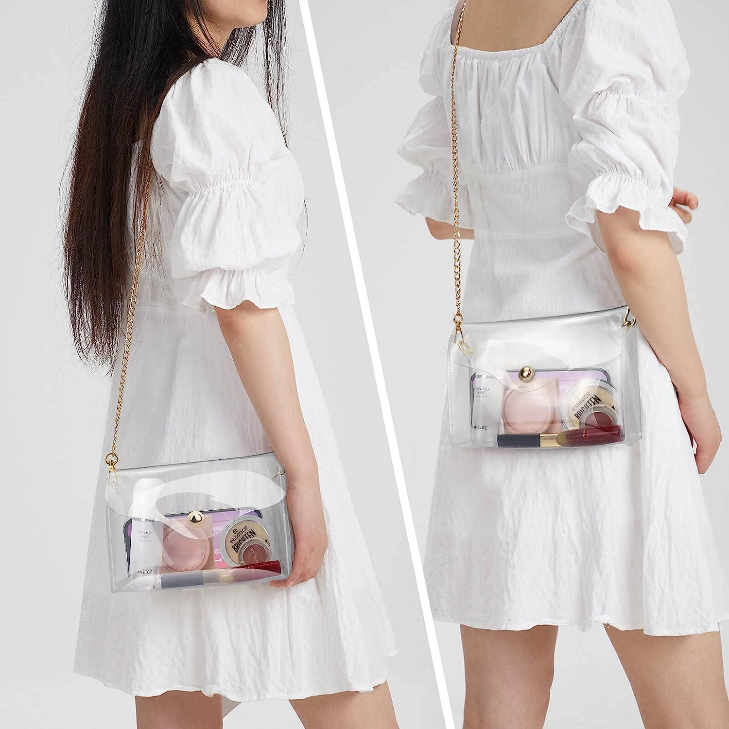 Pvc transparent fashion clutch bags with chain strap in India