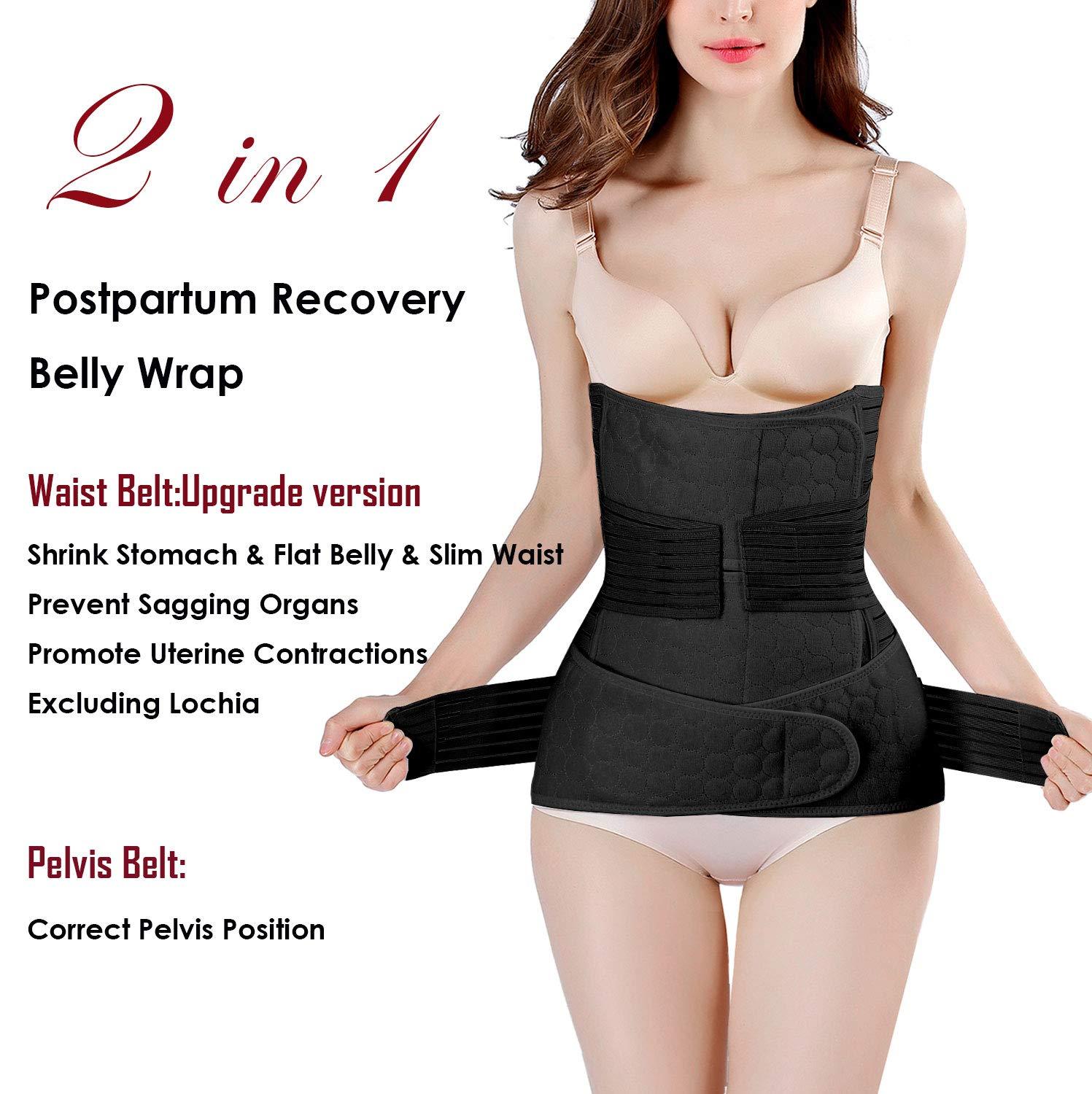 2 in 1 Postpartum Support Recovery Belly Wrap Waist/Pelvis Belt Body Shaper  Postnatal Shapewear,One Size Black One Size (Pack of 1) Black