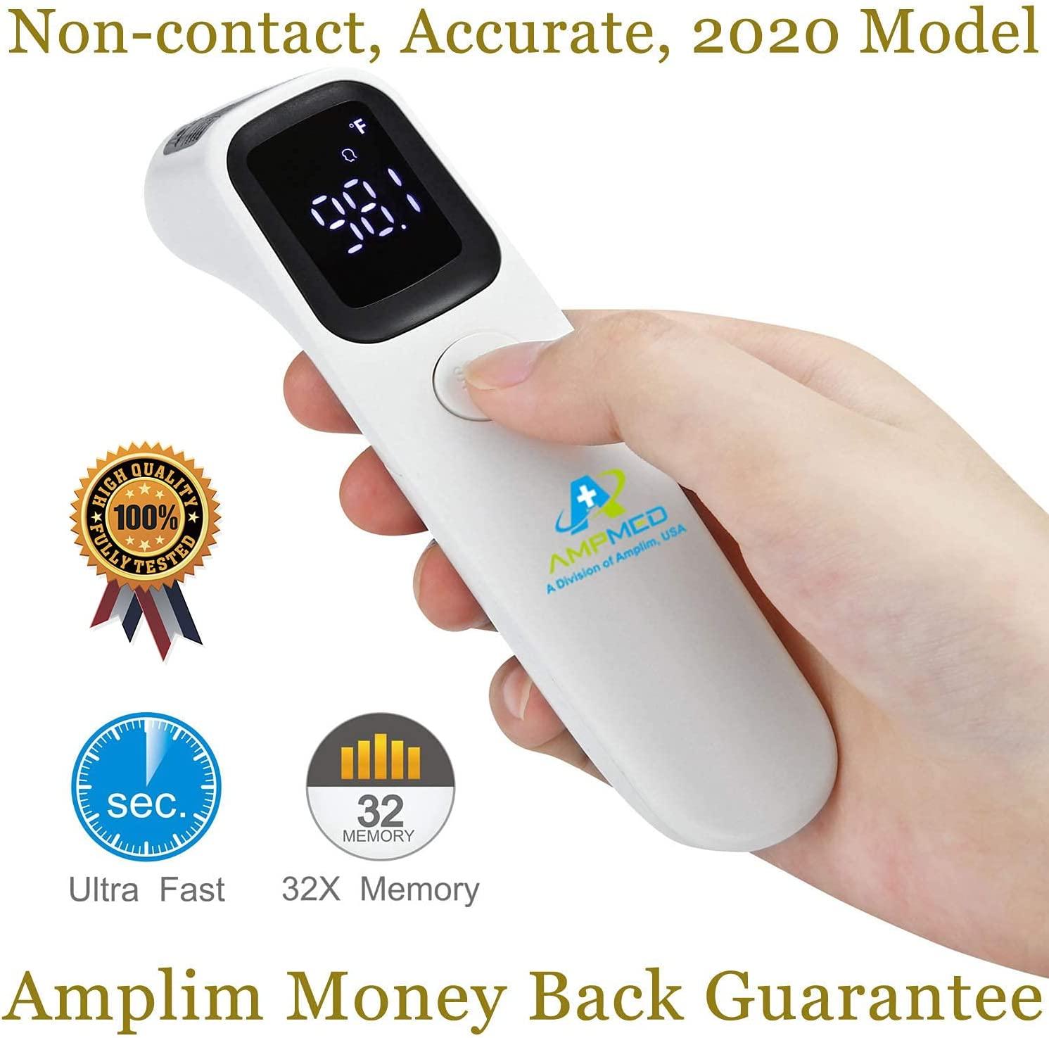Amplim Hospital Medical Grade Non Contact Digital Clinical Forehead  Thermometer for Adults, Kids, Toddlers, Infants, and Babies, FSA HSA  Approved, 2001W2, White