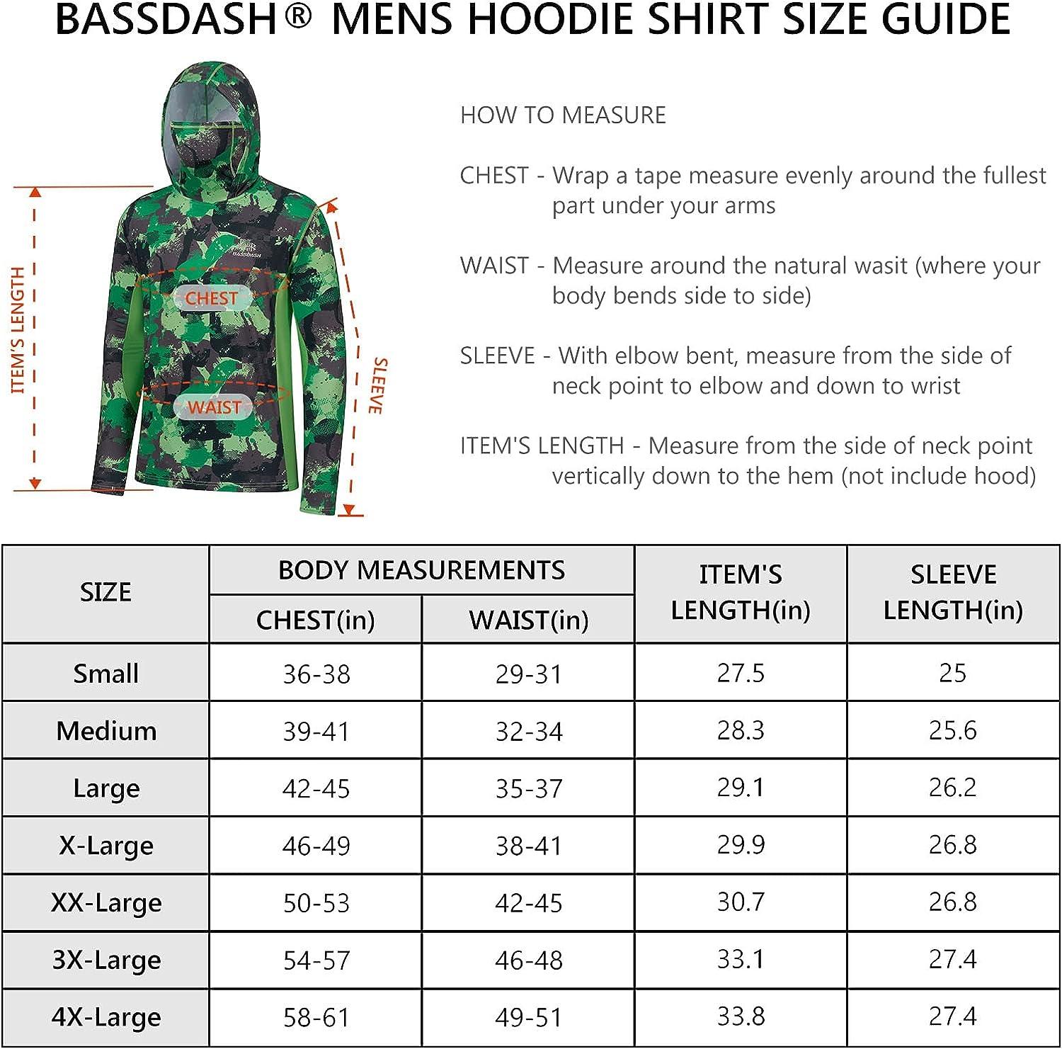 BASSDASH Mens UPF 50+ Fishing Hiking Camo Hoodie Shirt with Face Mask  Lightweight Neck Gaiter Long Sleeve Green Camo With Neck Gaiter X-Large