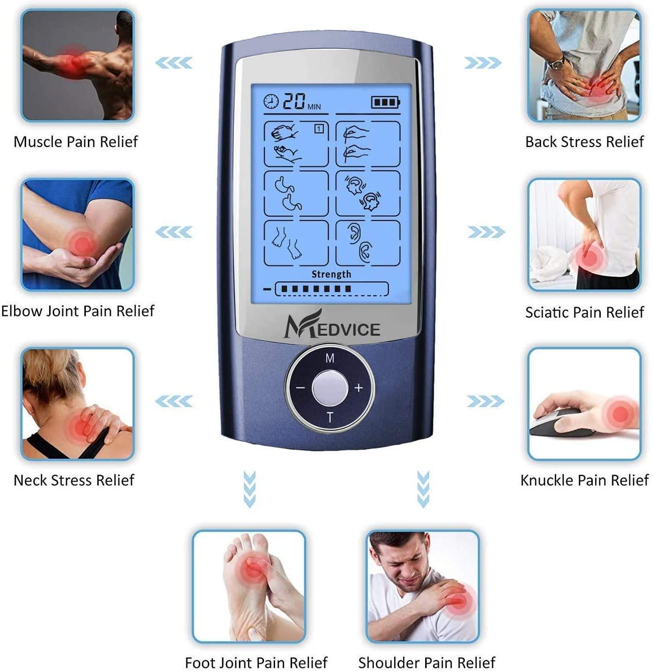 MEDVICE Rechargeable Tens Unit Muscle Stimulator, 2nd Gen 16 Modes & 8  Upgraded Pads for Natural Pain Relief, FDA Cleared | Muscle Therapy