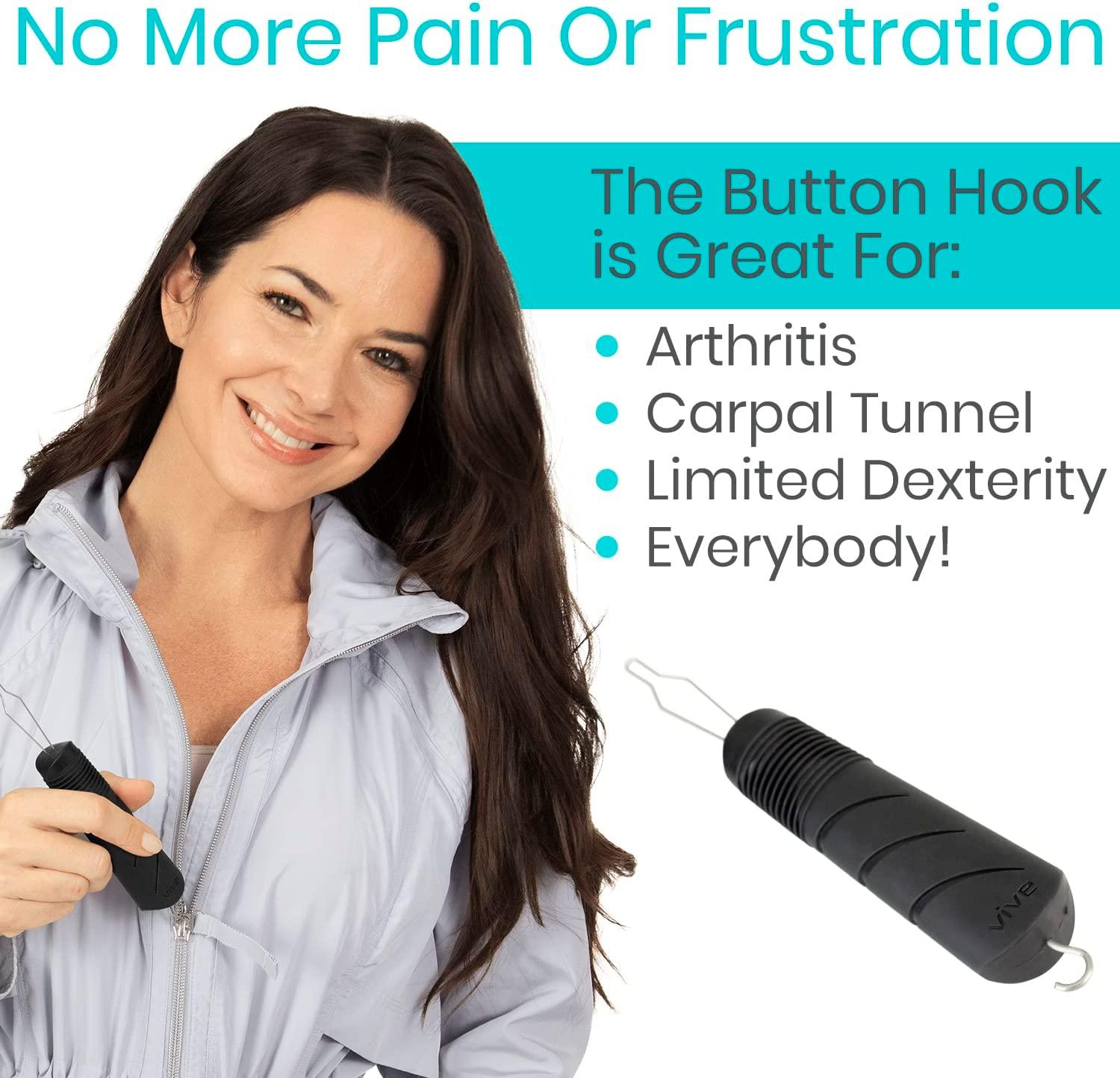 Vive Button Hook with Finger Hole - Zipper Gripper Pull Helper