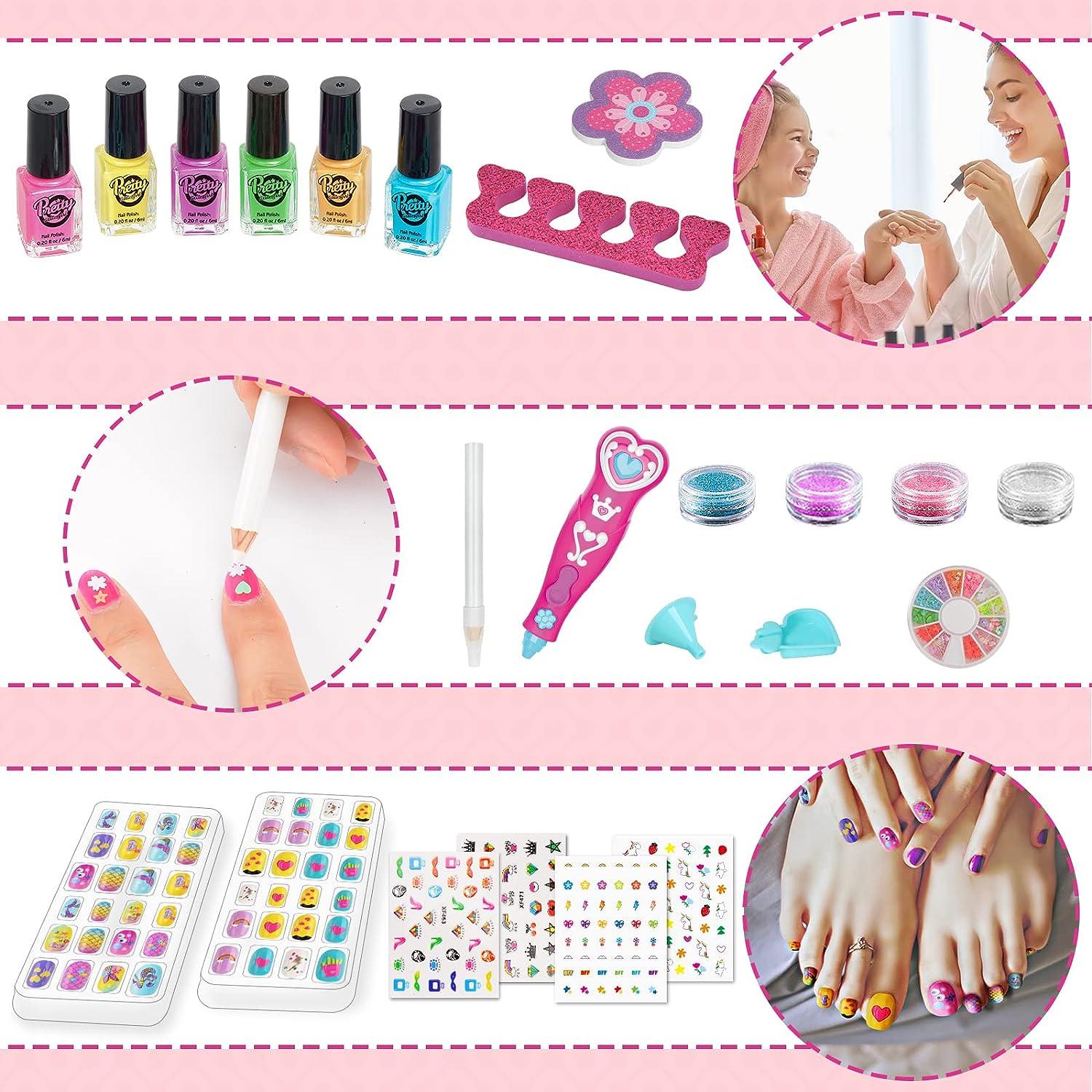 Nail Polish, Nail Art Studio Manicure Set For Girls Art Kit with 12  Artificial Nails, Nail Dotting Pen, Tools and Glitters Birthday Gift for Little  Girls - 15 pcs.