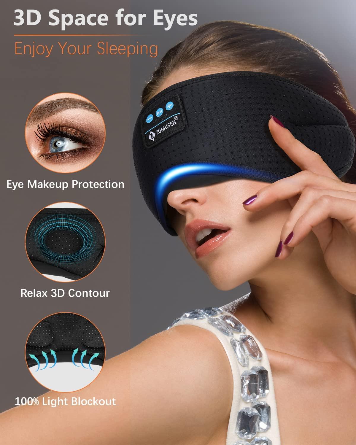Sleep Headphones, White Noise Bluetooth 5.2 Sleep Eye Mask,3D Breathable Wireless  Sleep Mask with Timer for Side Sleepers Travel Relaxation, Meditation, Cool  Gadgets for Women Man Cool Black