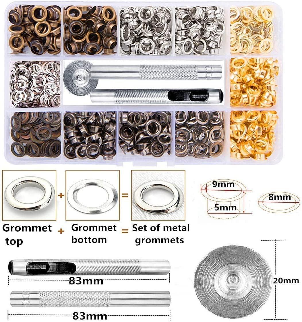 Meikeer Metal Grommets Kit 3/16 inch 400Pcs Metal Eyelets Kits Shoe Eyelets  Grommet Sets for Shoes Clothes Crafts Bag DIY Project with Storage Box (4  Colors)