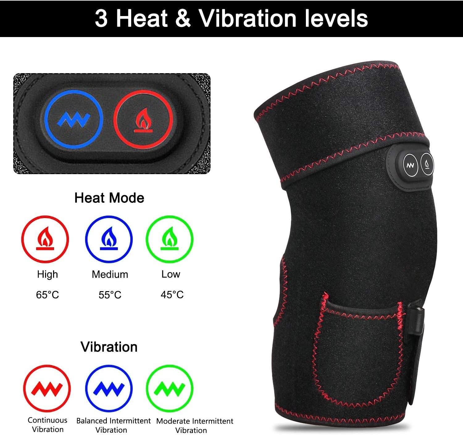 Heated Knee Brace Wrap, 3 Adjustable Heat and Vibration Knee