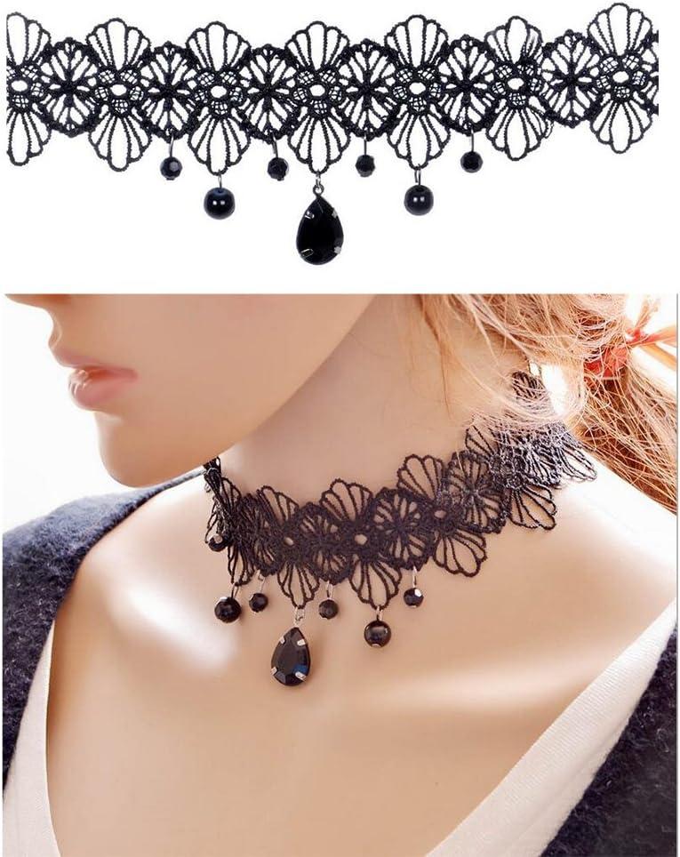 Lace Choker Necklace with Beads Chain Pendants Gothic Jewelry for Woman Girl - Black, Women's, Size: One Size