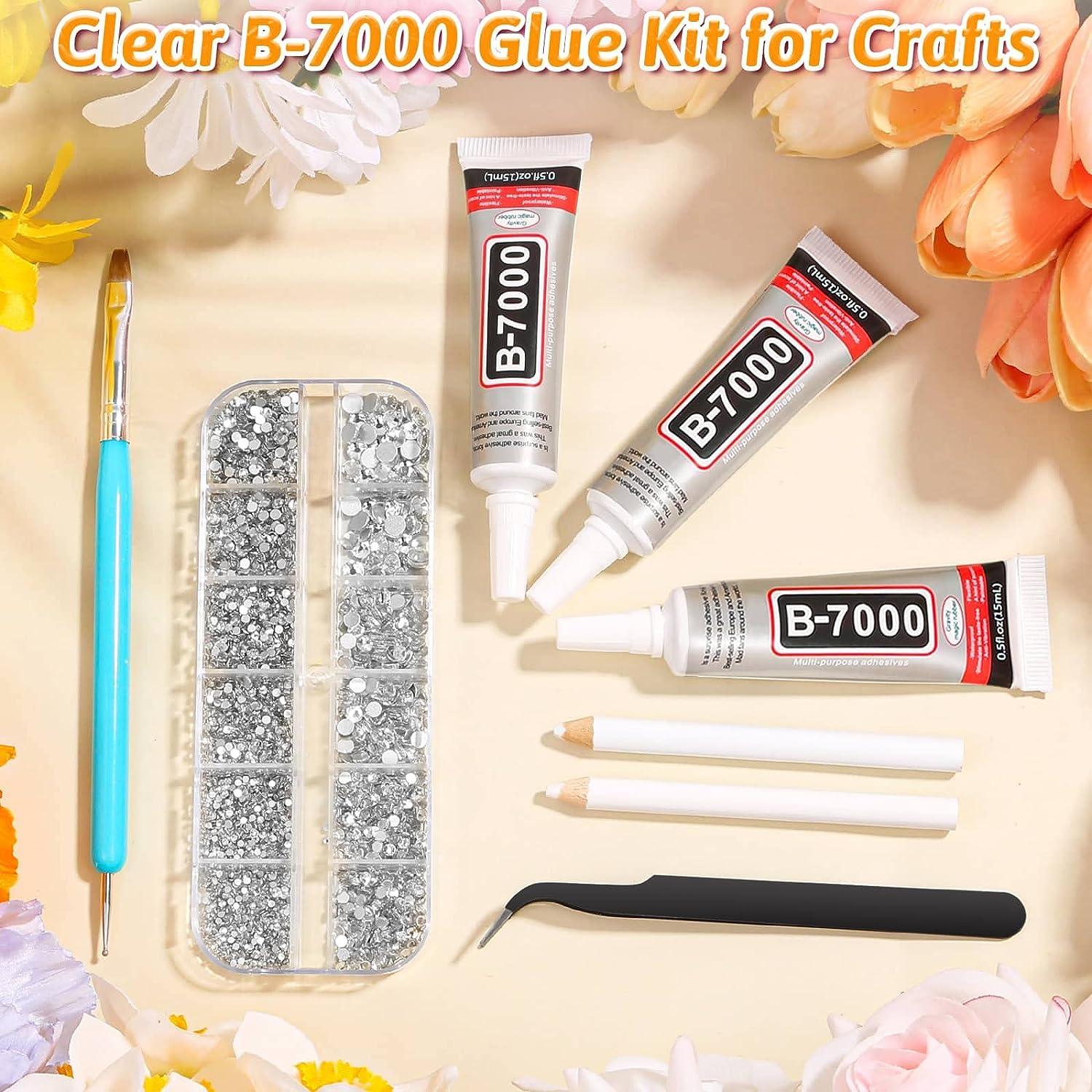  B 7000 Clear Glue with Rhinestones Craft Kit, 2 x 110ML B-7000  Adhesive Glue with Nail Gems, Dotting Tools, Brush for DIY Bead Stone  Jewelry Making Fabric Shoes Cloth Photo Charms