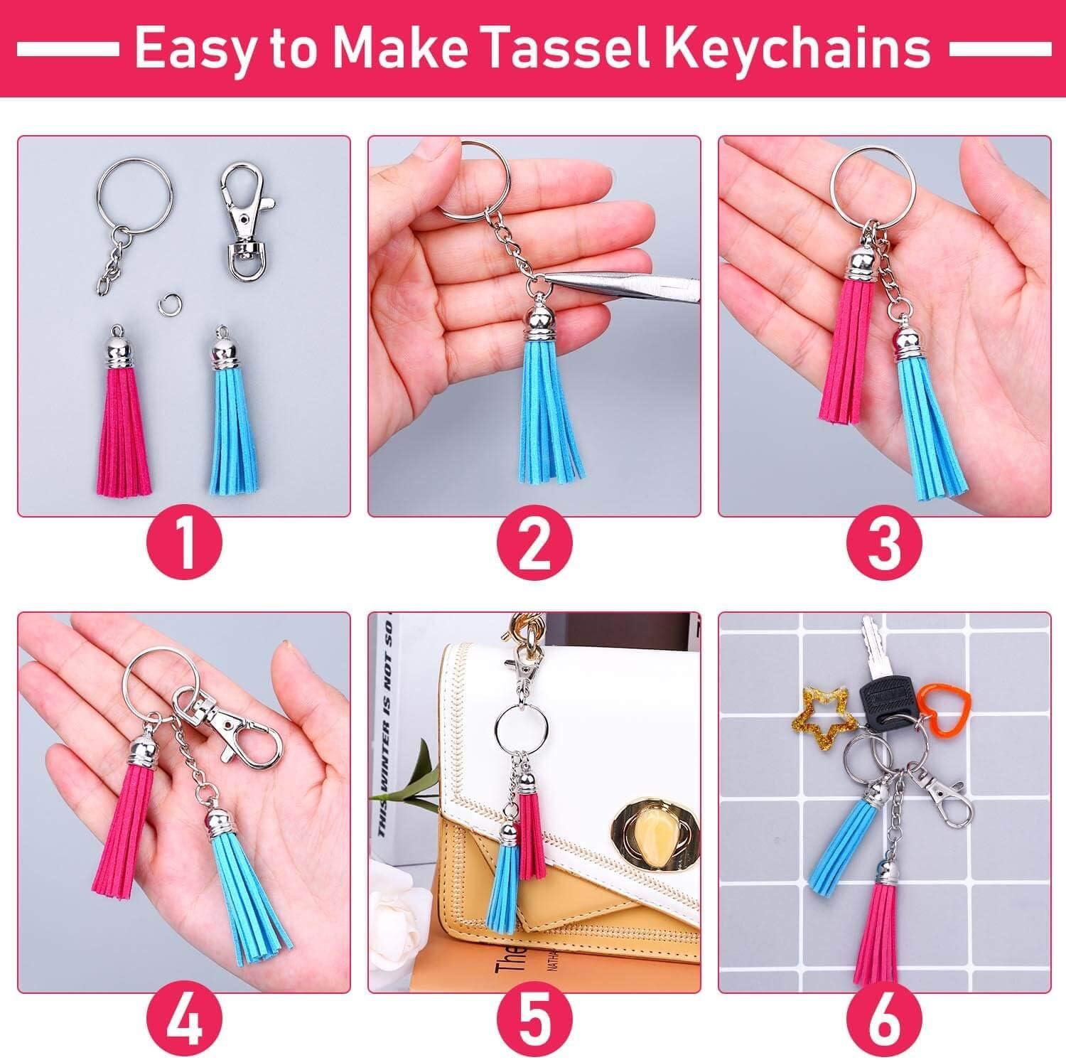 120Pcs Leather Tassel Keychain Charms Bulk for Bracelet Acrylic Key Chain  Blanks