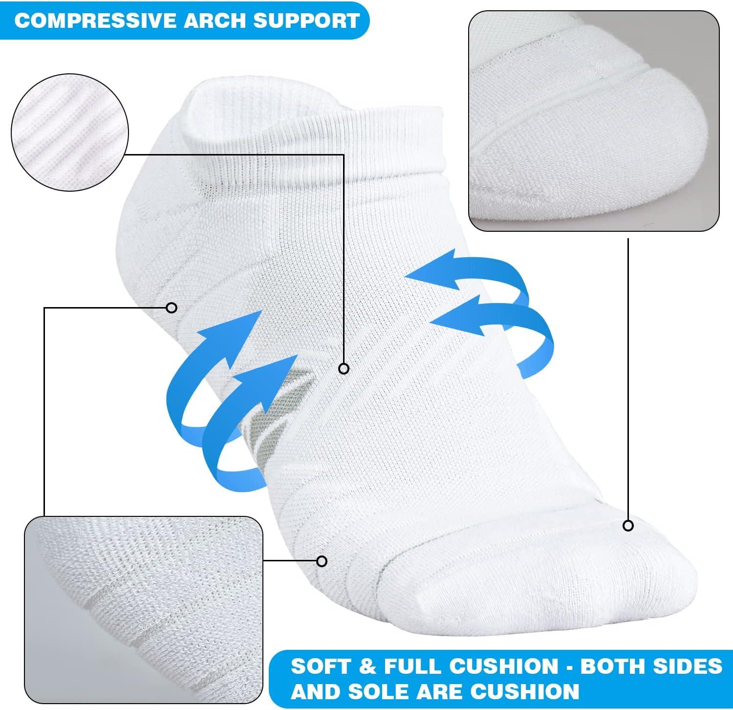 Hylaea Adult Coolmax Athletic Running Socks with Cushion Seamless Toe, No  Show and Quarter Length White Large