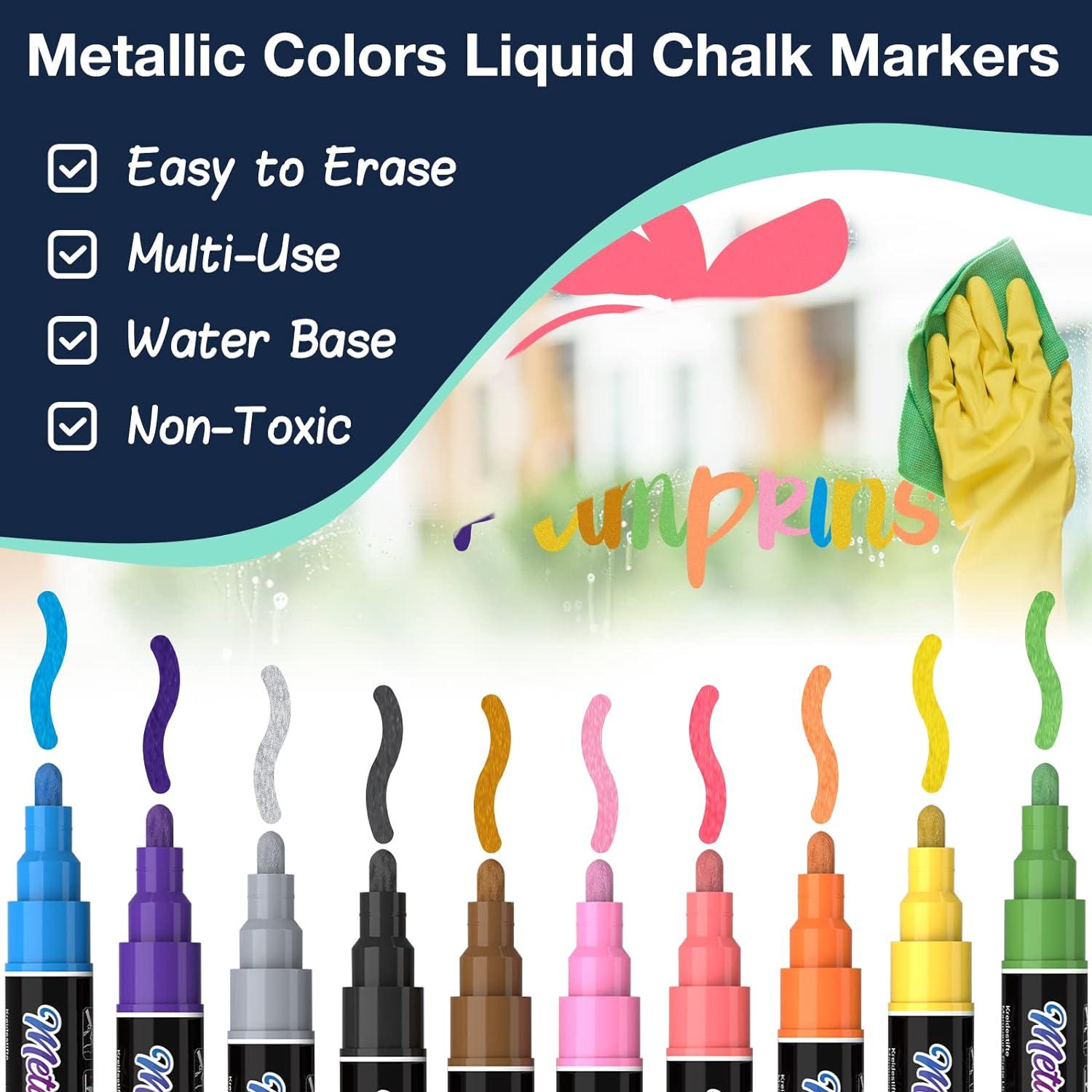 Metallic Chalk Markers (10 Pack) Liquid Chalk Pens - for Blackboards,  Chalkboard, Bistro Menu, Window - Wet Wipe Erasable - 6mm Reversible Bullet  & Chisel Tip title : : Home