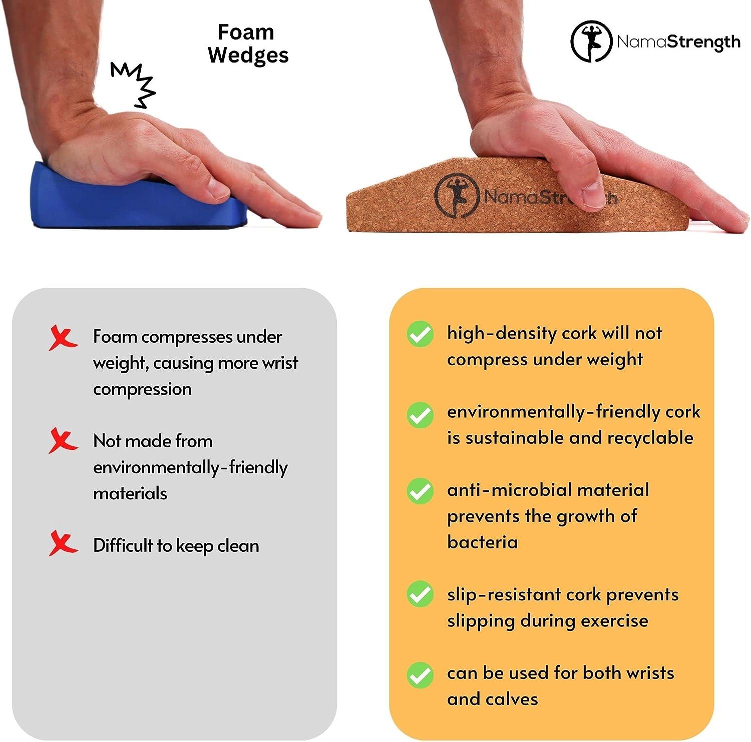 NamaStrength Yoga Wedge for Wrist, Wrist Support Yoga Cork Yoga Wedge  Block, Non-Slip Yoga Wrist Support, Set of 2