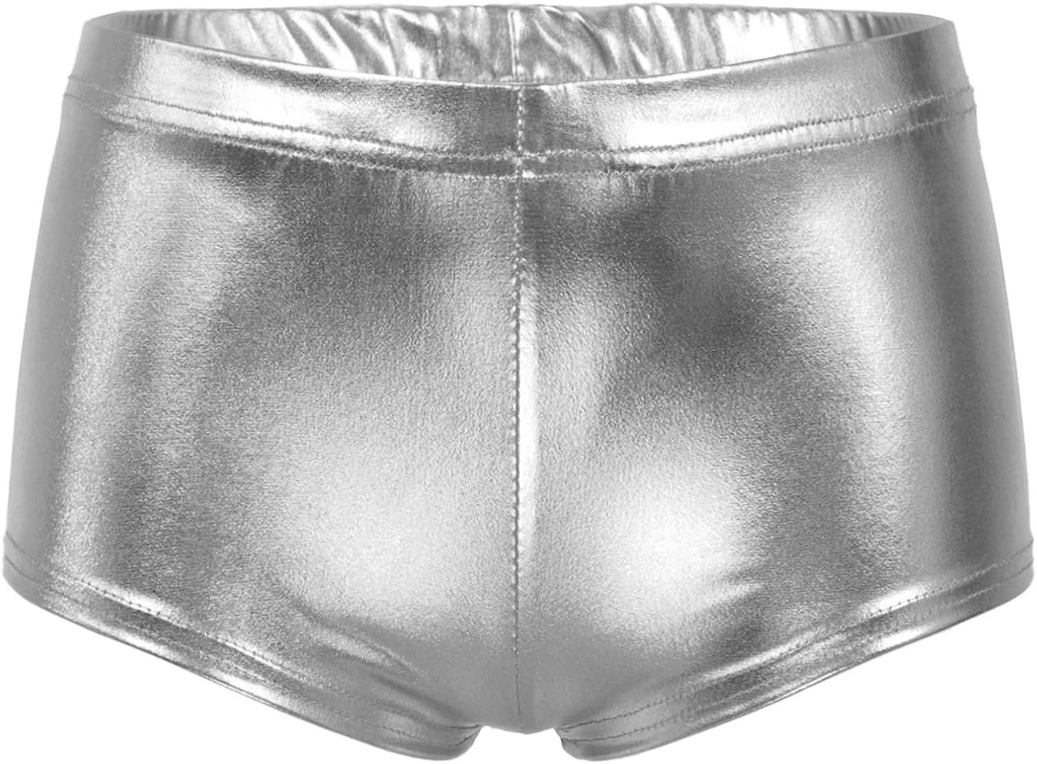 Women's Metallic Booty Shorts Low Rise Shiny Festival Dance Bottoms Mini  Cheeky Hot Pants Black X-Large
