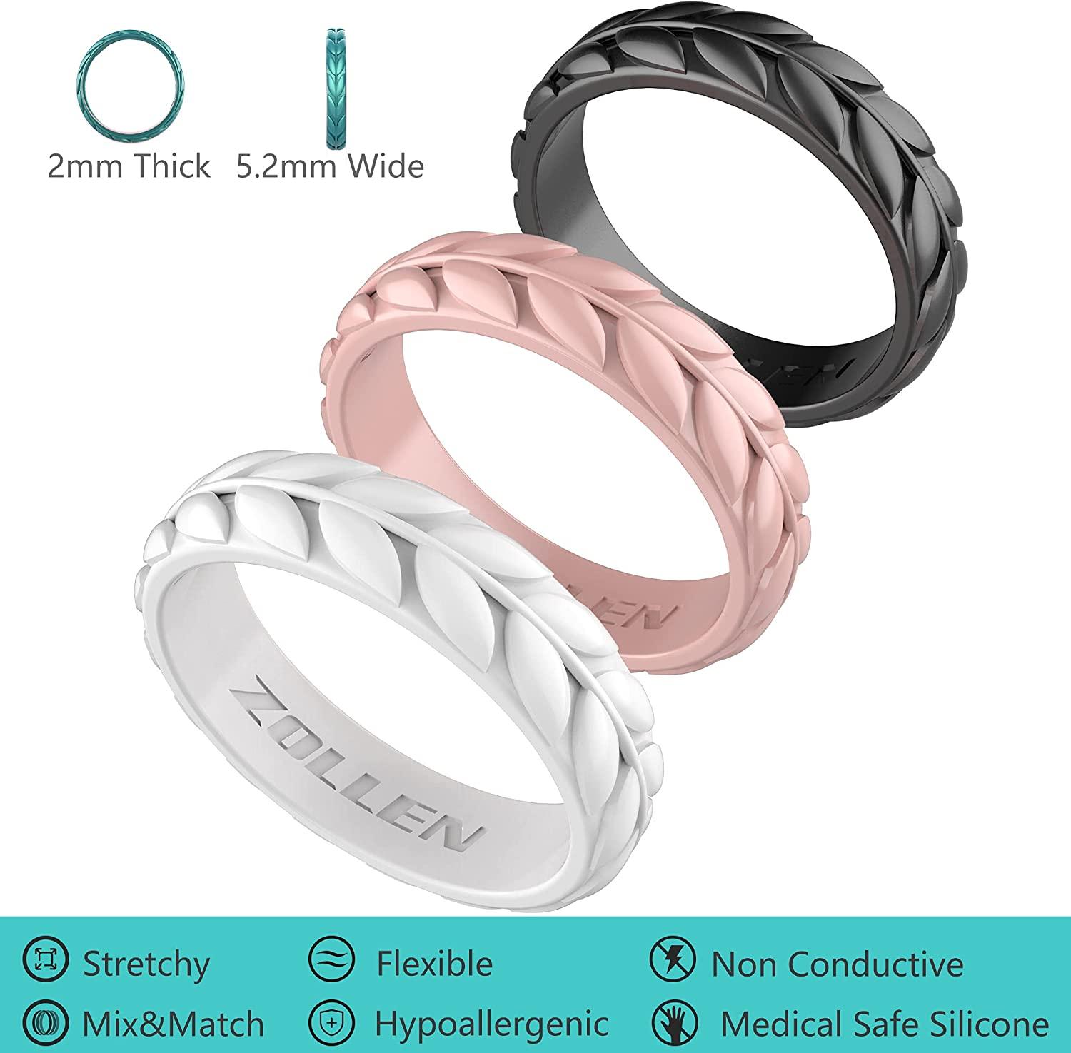 Zollen Olive Leaves Silicone Wedding Rings for Women, Rubber