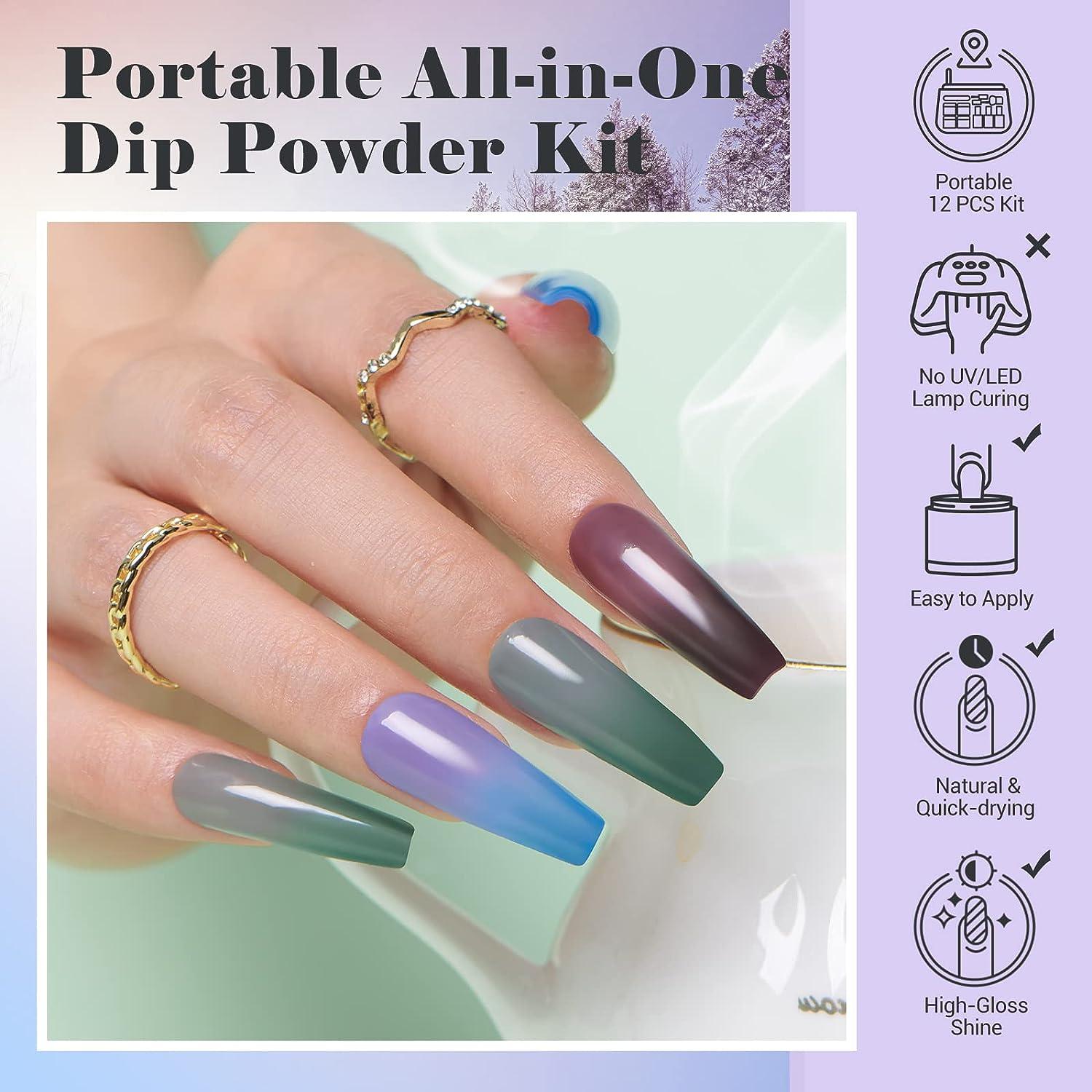 AZUREBEAUTY Color Changing Dip Powder Nail Kit Starter Spring Summer Blue  Green Pink Grey 12 Pcs Dipping Powder Liquid Set with Base Top Coat  Activator for French Nails Art Manicure DIY Salon