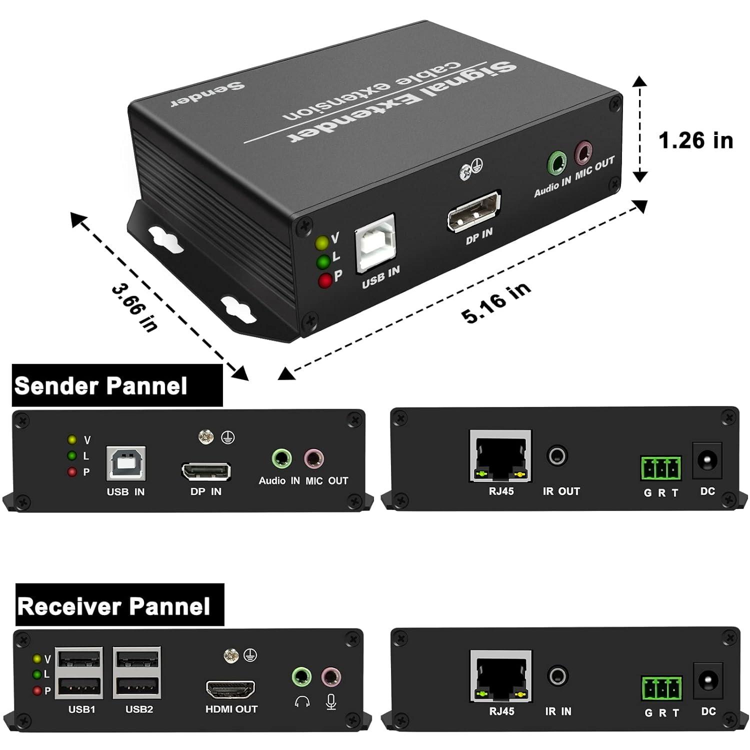4K DP to HDMI KVM Extender Over Cat5e/6/7 up to 394ft LornCeng
