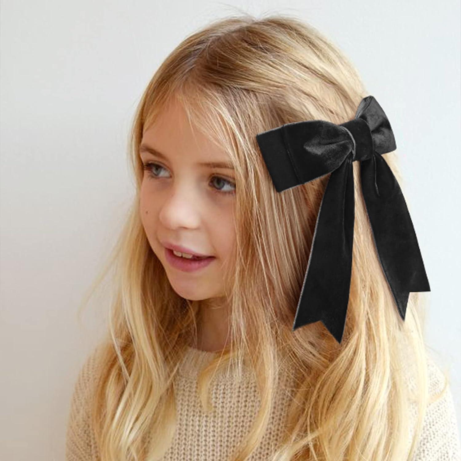2PCS Black Velvet Bows Girls Hair Clip Ribbon Accessories for Baby