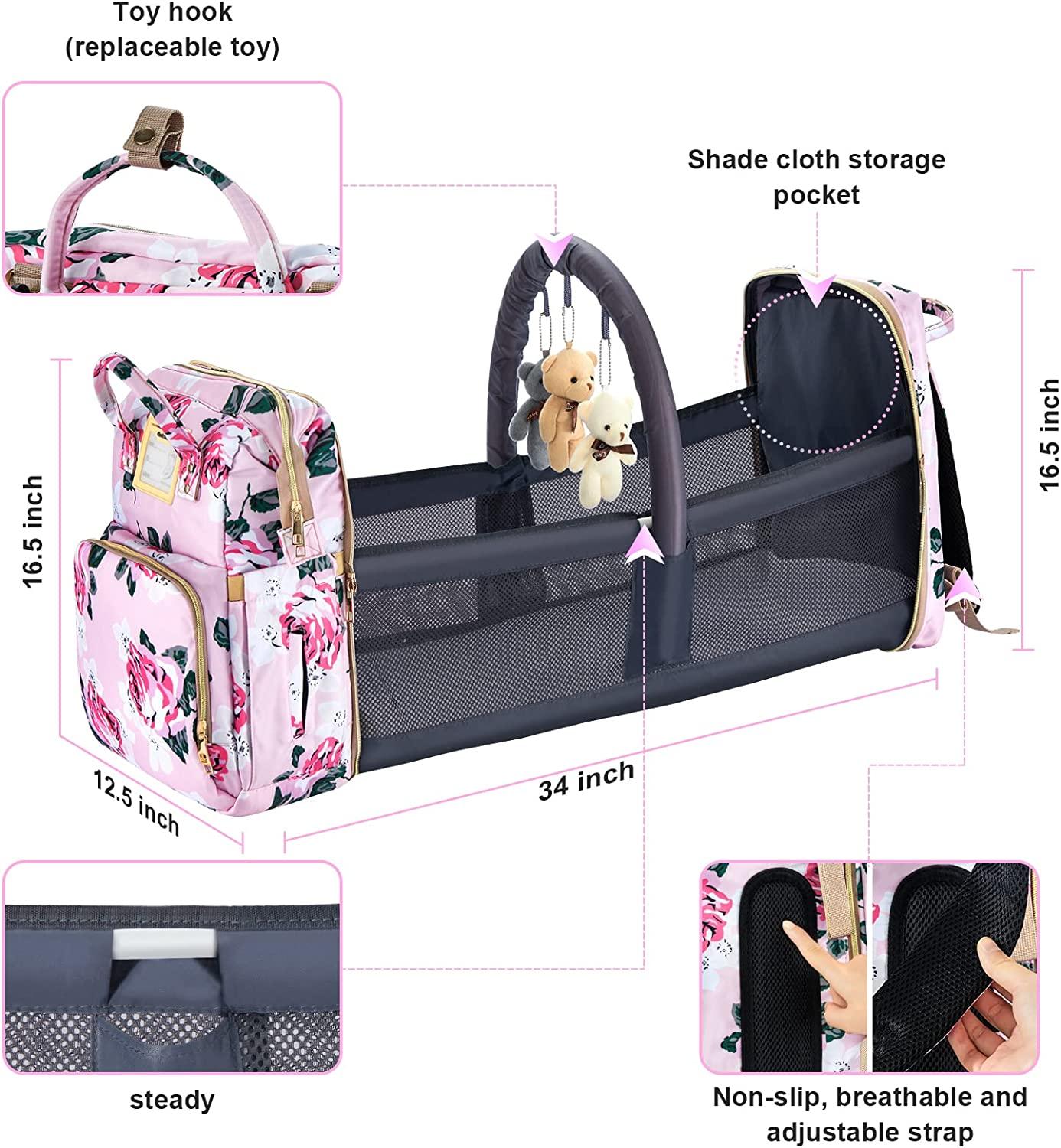 Baby Large Travel Backpack Multifunctional Diaper Bag Folding Bed Changing  Table