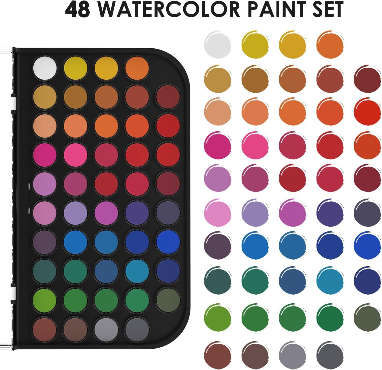 Funto Watercolor Set, 48 Color Paint Set, 10 Brushes, 4 Refillable Water  Brush Pens, 30 Page Pad(9x12), Masking Tape, Sponge, Palette, Painting  Kit