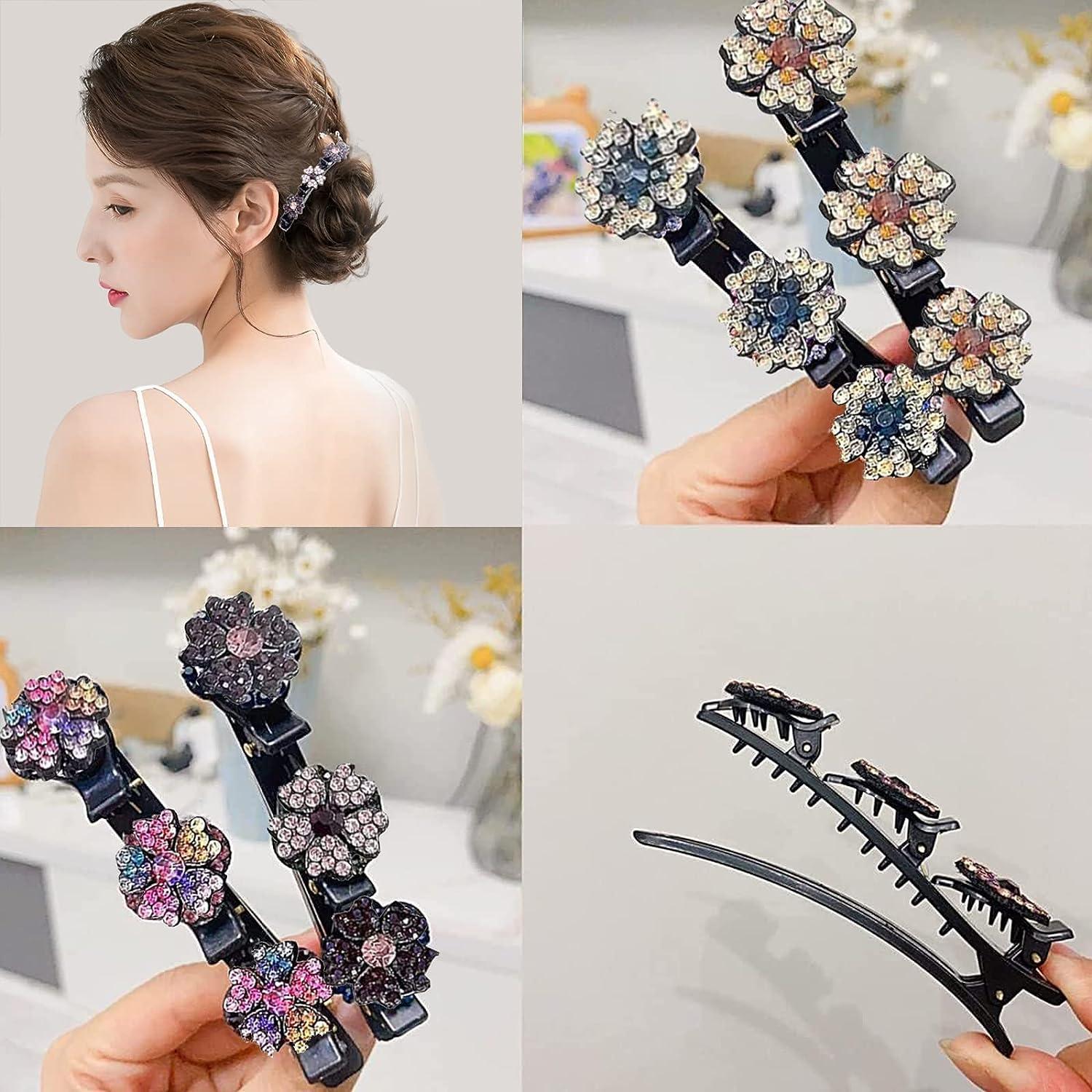 TSV 10pcs Sparkling Crystal Stone Braided Hair Clips with 3 Small Clips for  Women Girls 
