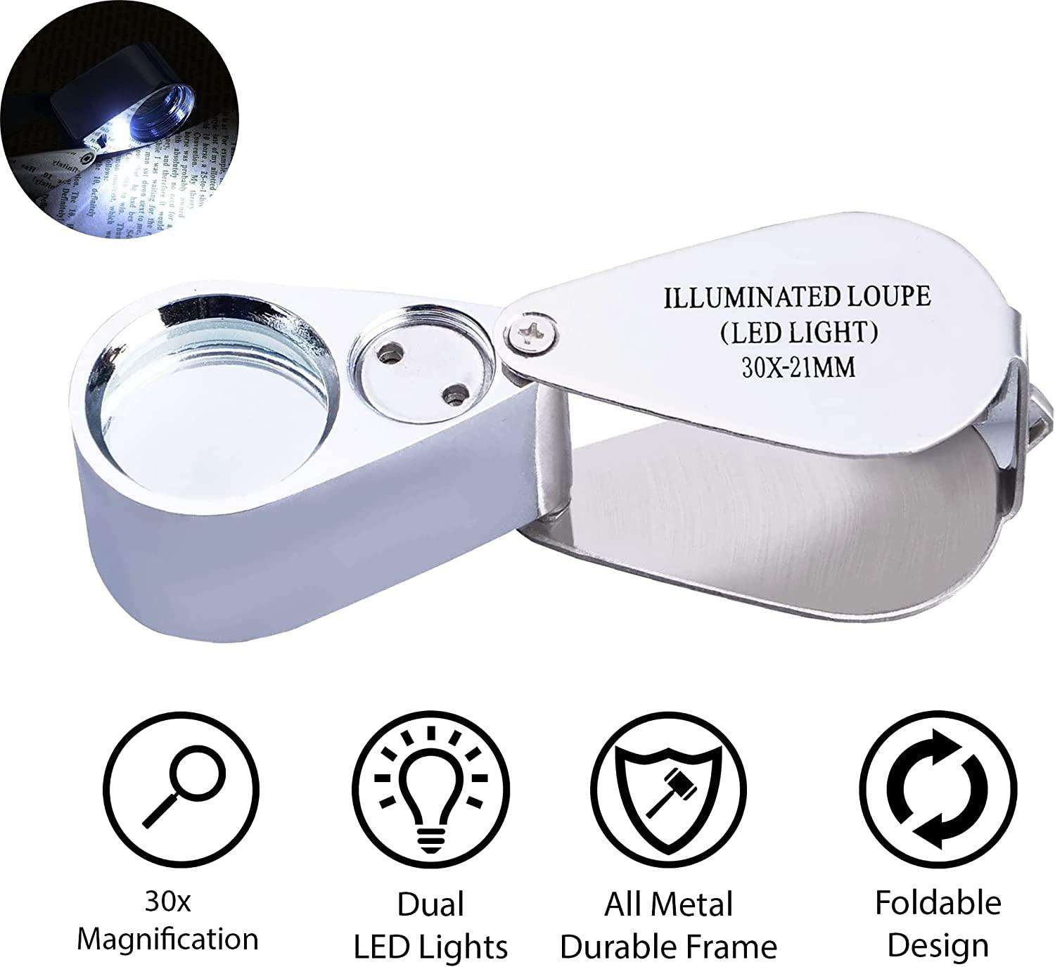 Pineapple 30X Jewelers Loupe Magnifier with Light Foldable Pocket Magnifying  Glass Jewelry Eye Loop for Jewelers