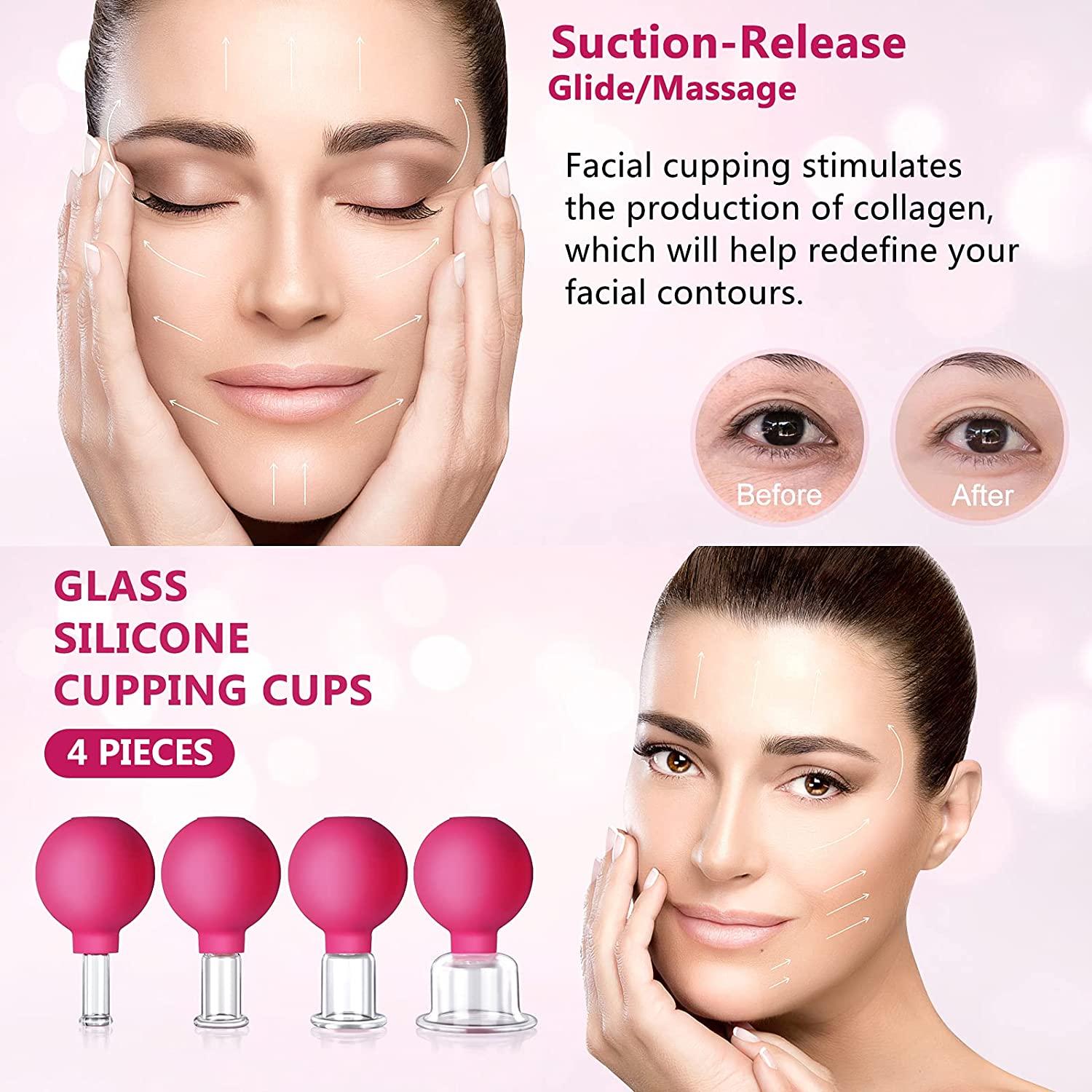 4 Size Facial Cupping Therapy Set Glass, Eye Face Vacuum Massage Anti  Cellulite Cup - Silicone Cupping Massage Therapy, for Beauty Body Cup  Lymphatic Fascia Massager (Gift Box Packaging-red)