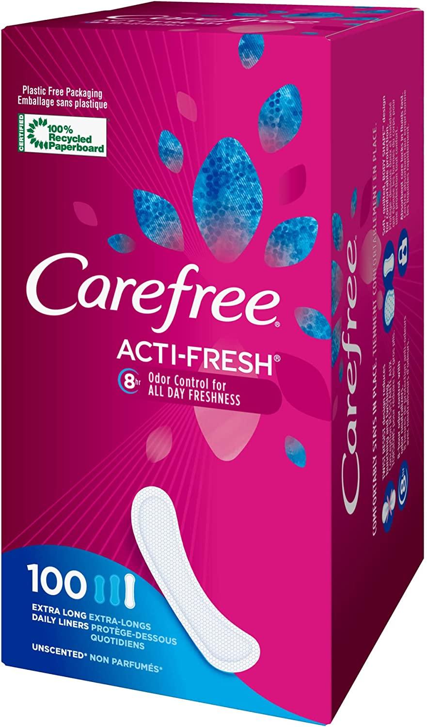 Carefree Acti-Fresh Pantiliners, Extra Long Flat, Unscented, 100
