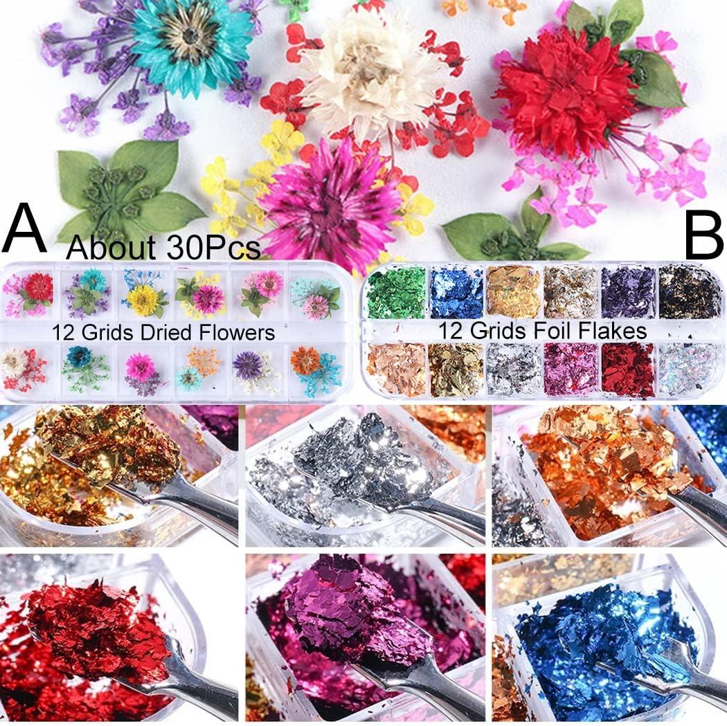 12 Grids Dried Flowers for Nail Art 12 Grids Foil Nail Chip