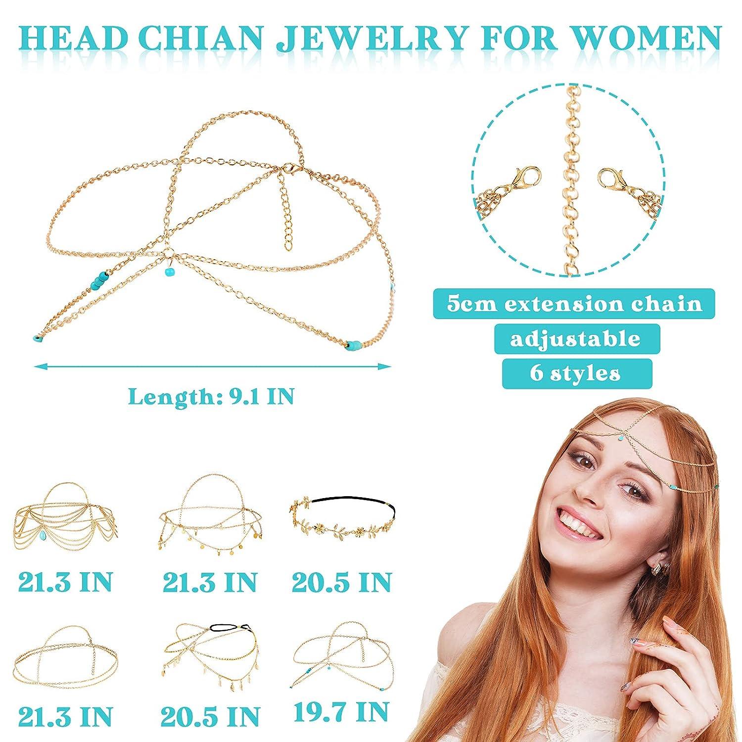 MTLEE 6 Pieces Gold Head Chain Jewelry Bohemian Bridal Headpiece