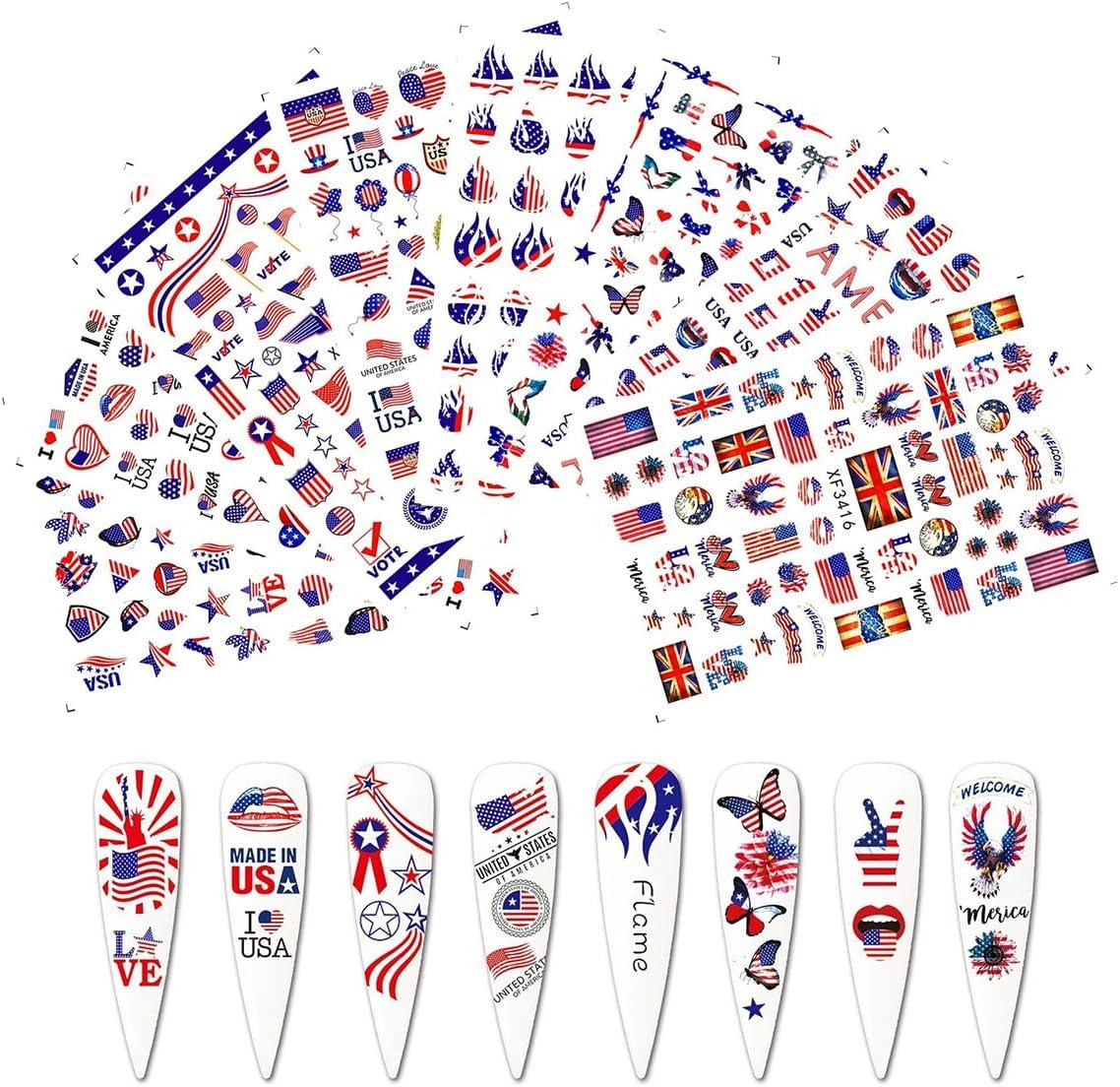 8 Sheets 4th of July Nail Art Stickers American Independence Day