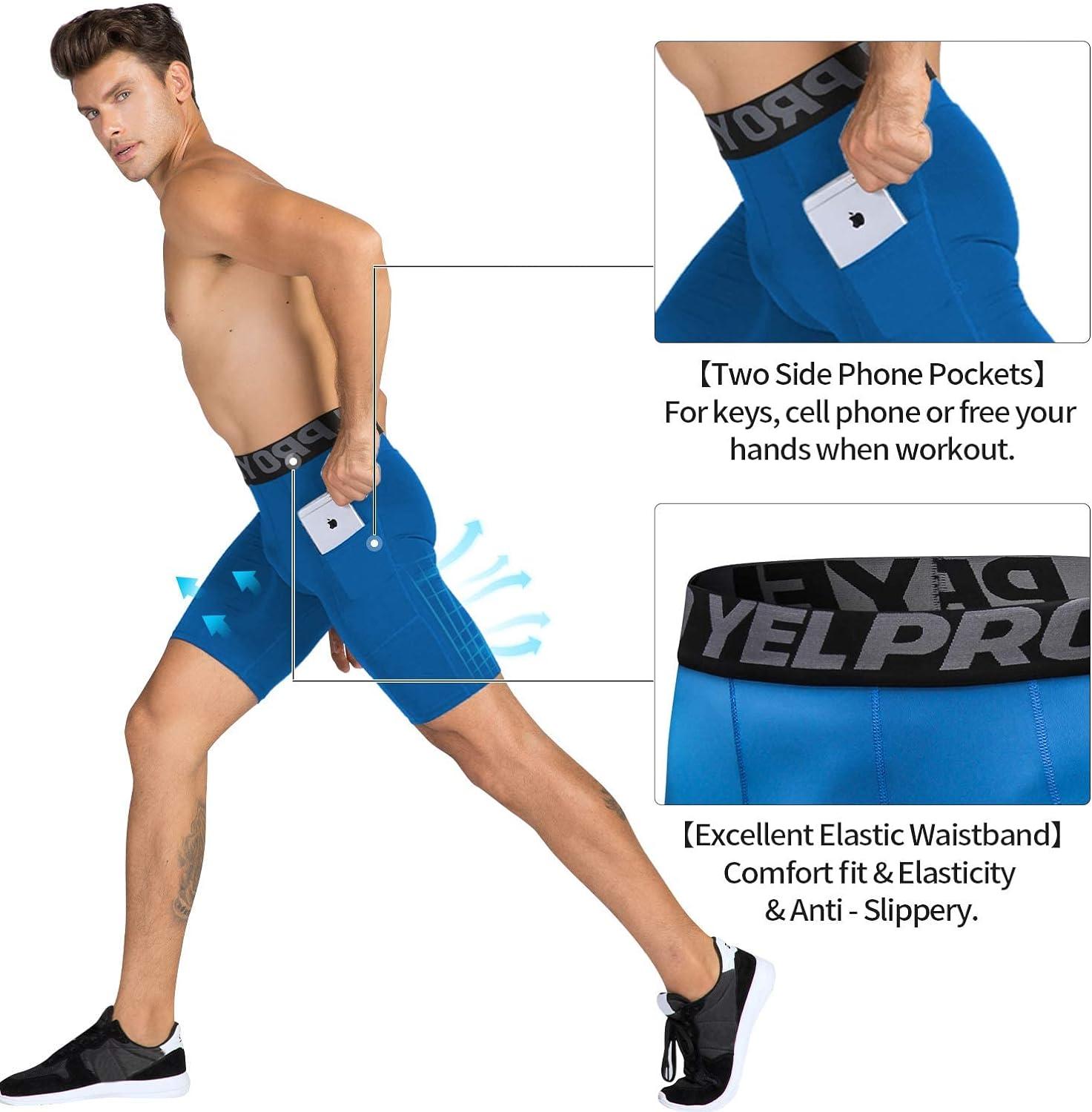 ABTIOYLLZ 3 Pack Compression Shorts for Men Spandex Running Workout  Athletic Baselayer Underwear Shorts Pocket 3pack