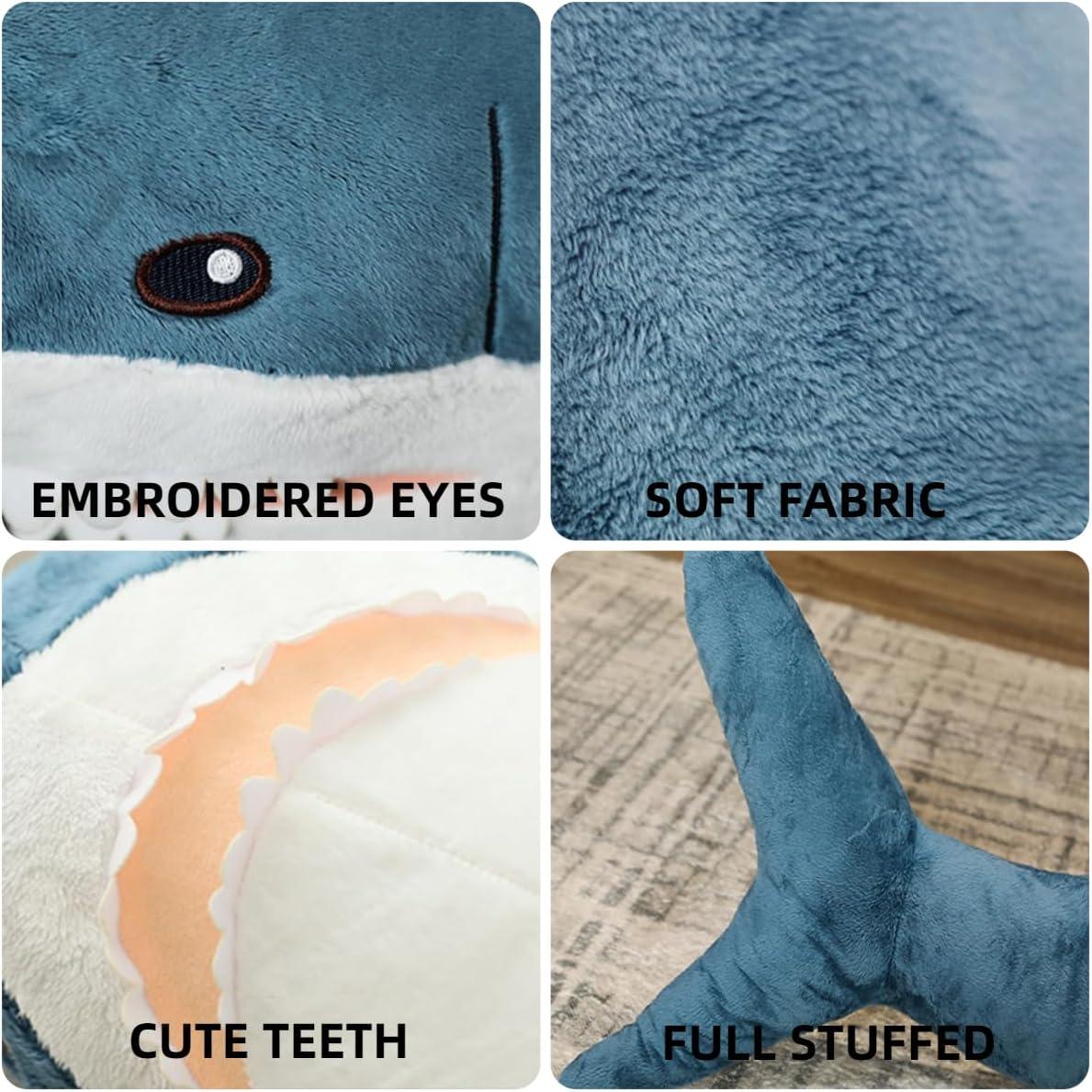 Kekeso Giant Shark Plush Pillow Soft Toy Stuffed Blue Shark Animal