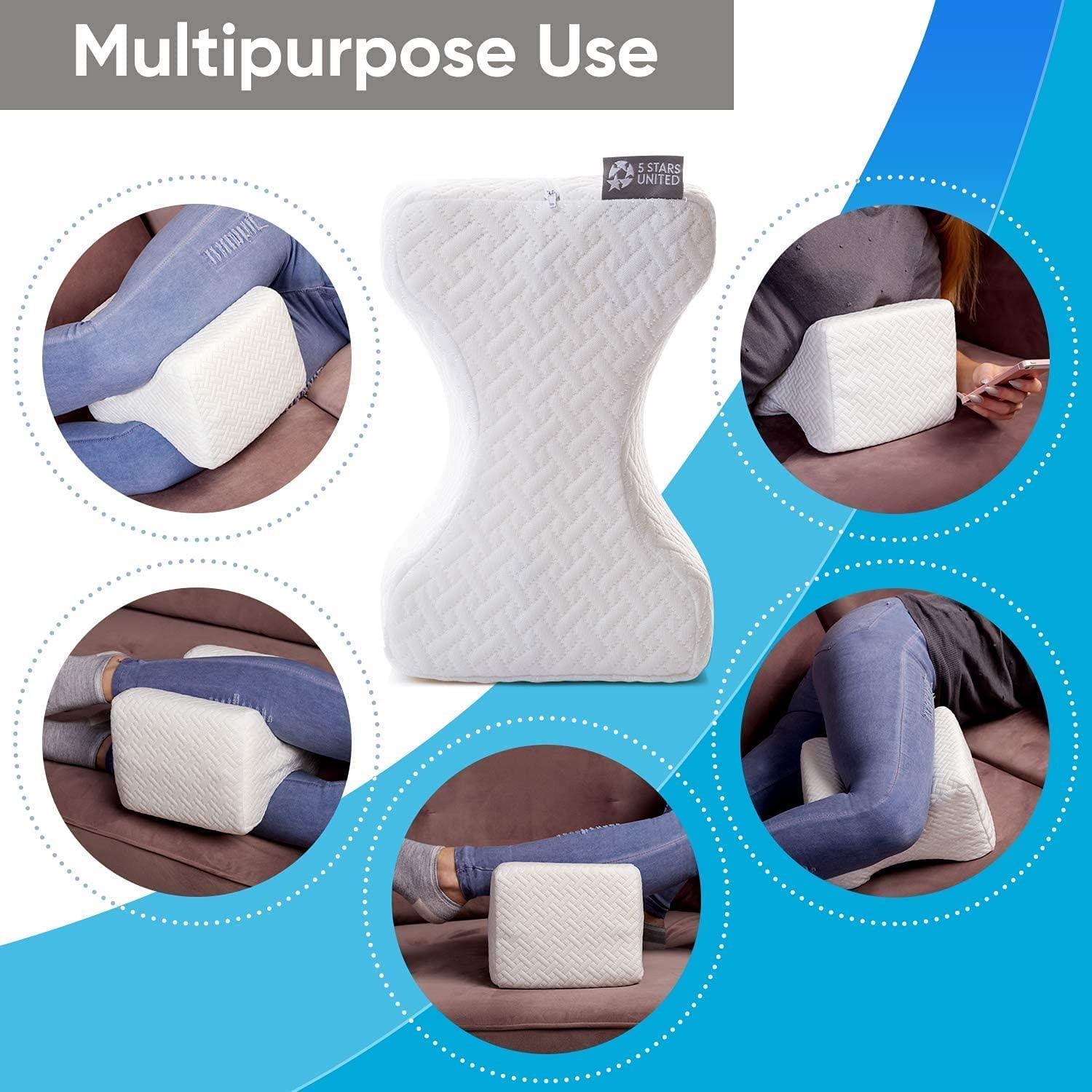 5 Stars United Knee Pillow for Side Sleepers - 100% Memory Foam Wedge Contour - Leg Pillows for Sleeping - Spacer Cushion for Spine Alignment, Back