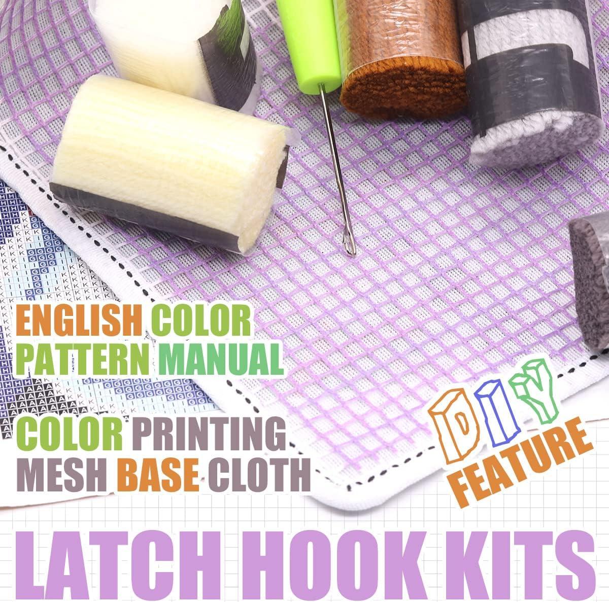 Latch Hook Rug Kits DIY Crochet Yarn Rugs Hooking Craft Kit with Color Preprinted Pattern Design for Adults Kids (), Other