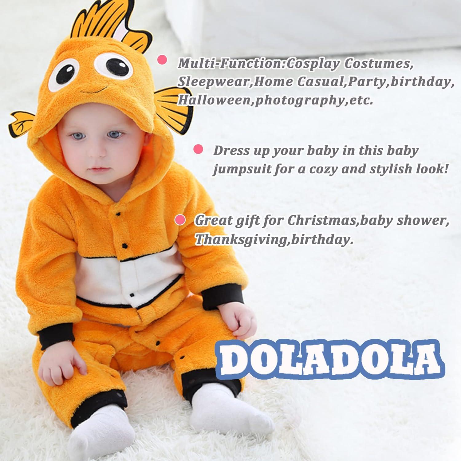 Doladola Unisex Baby Spring Autumn Animal Romper Baby Boys Girls Flannel  One Piece Pyjamas 6-12 Months Clown Fish