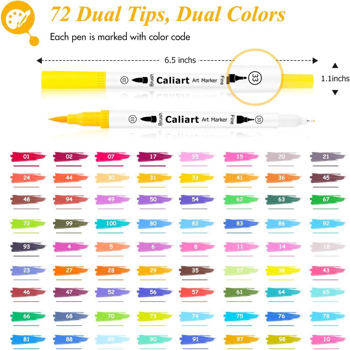 Caliart 34 Double Tip Brush Pens Art Markers, Artist Fine & Brush