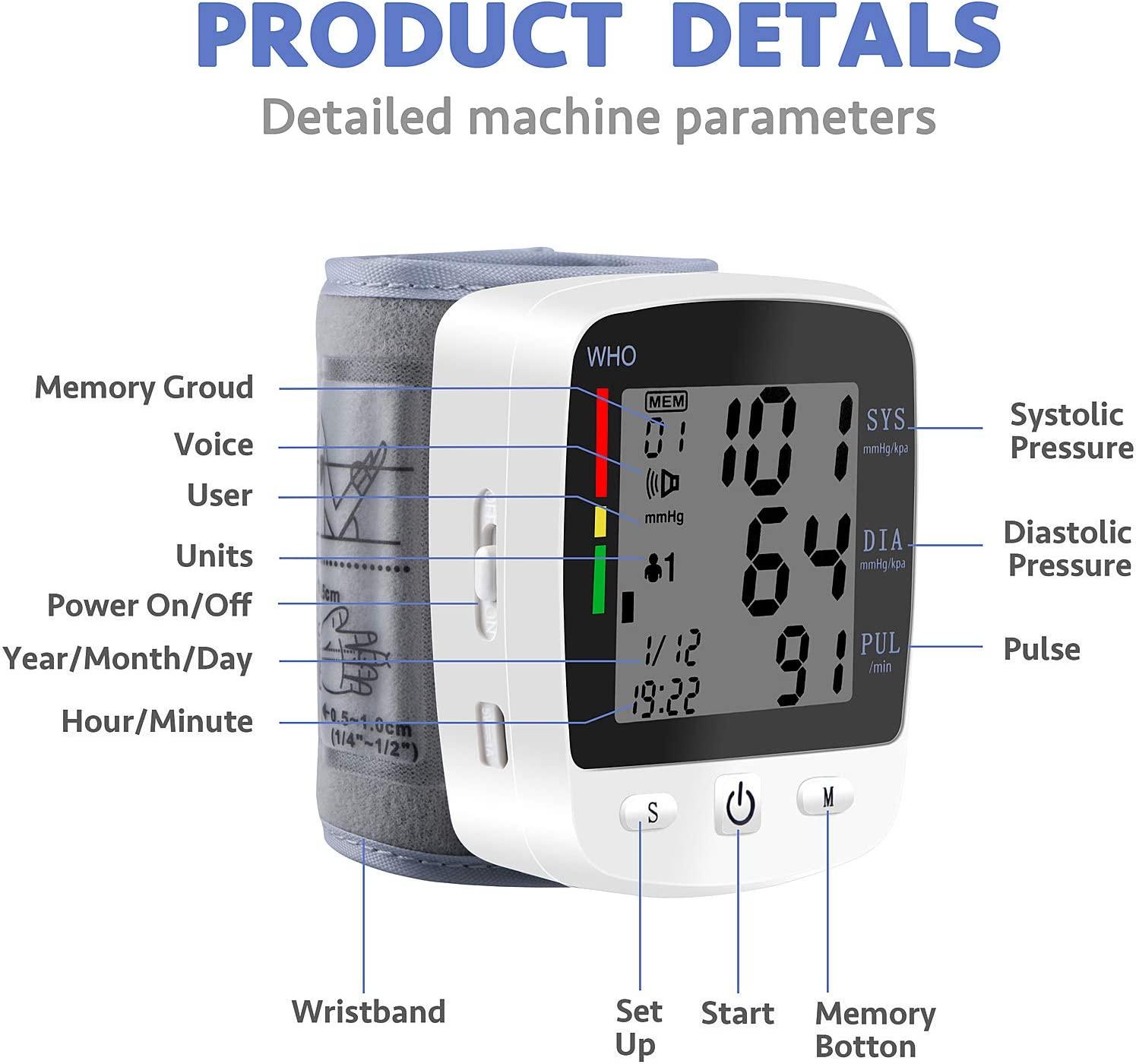 Digital Wrist Blood Pressure Monitor BP Cuff Heart Rate Machine Rechargeable