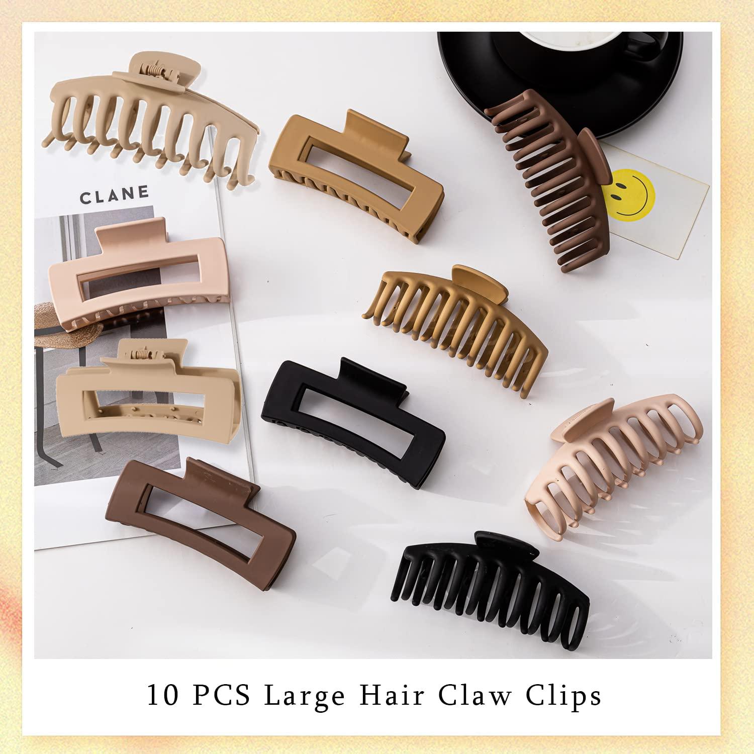 10 Pack 4.4 Large Hair Clips,Claw Clips,Hair Clips for Women & Girls,2  Styles 5 Colors Internal tooth design Strong Hold Matte Claw Hair Clips for  Women Thick Hair & Thin Hair, 90's