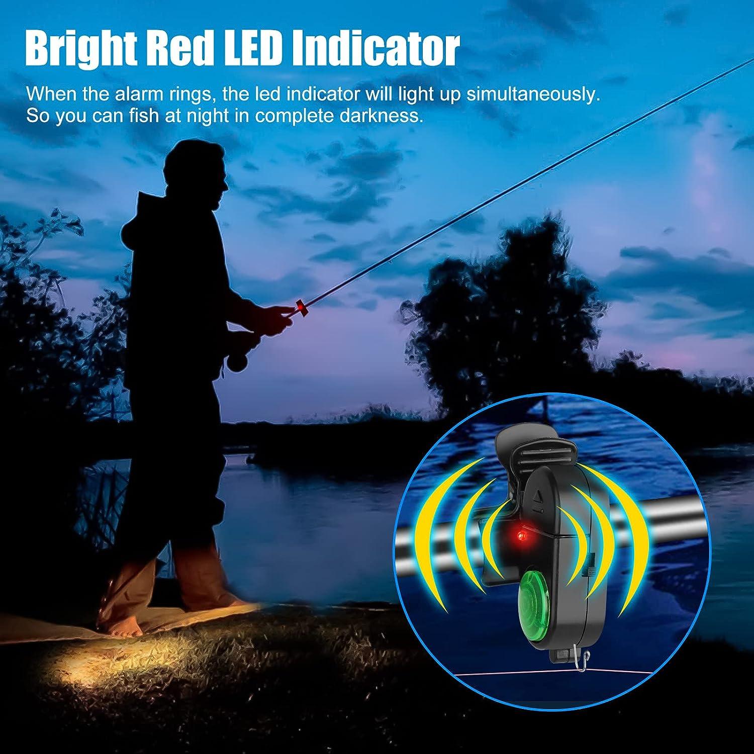 1-4 Pack Fish Bite Alarm Bells LED Light Sound Alert Sea Fishing