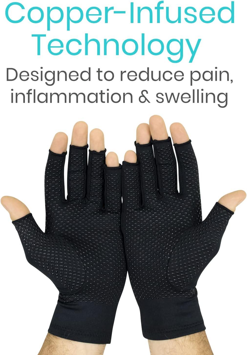  Vive Fingerless Arthritis Gloves For Men & Women Made  w/Copper Infused Fabric - Therapeutic Compression For Swelling, Carpal  Tunnel, Tendonitis, Edema, & Finger Pain - Comfortable Non-Slip