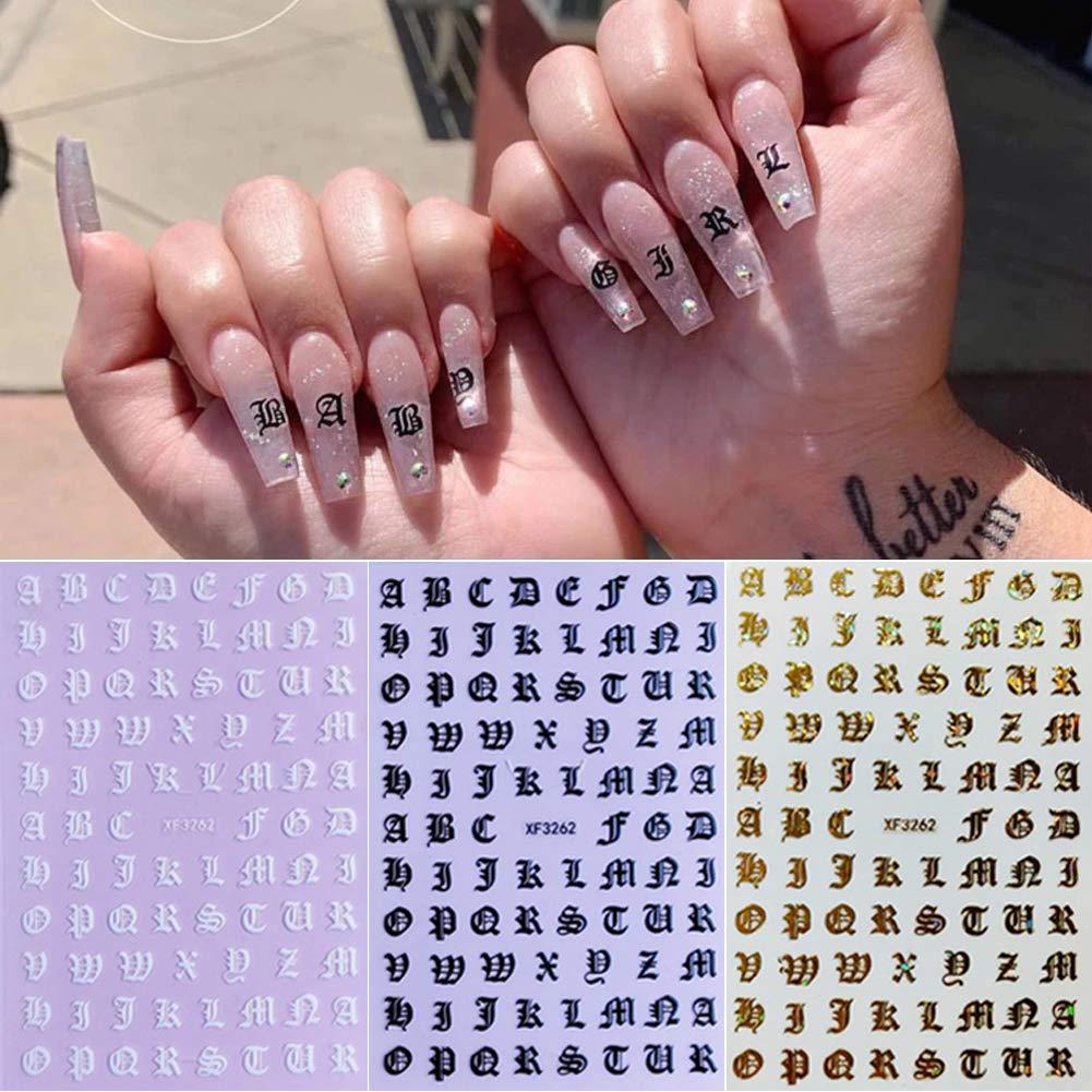Letter Nail Stickers, 8 Sheets Self-Adhesive Nail Decal Colorful English  Alphabet Nail Art Decoration Design Supplies