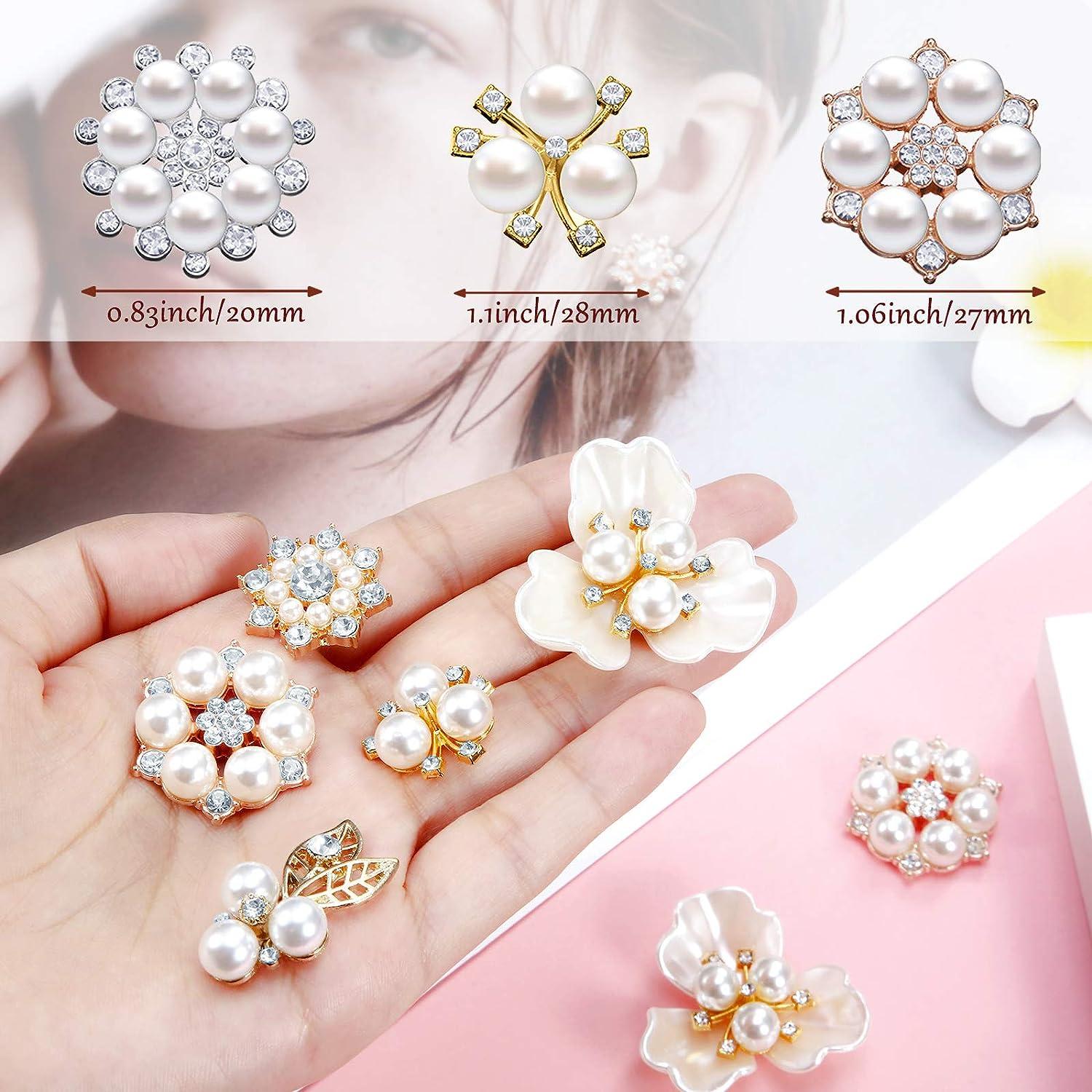 44 Pieces Pearl Rhinestone Buttons Rhinestone Faux Pearl Embellishments  Pearl Brooch Alloy Floral Pendants for Jewelry Making Clothes Bags Shoes  Supplies and Wedding DIY Gold